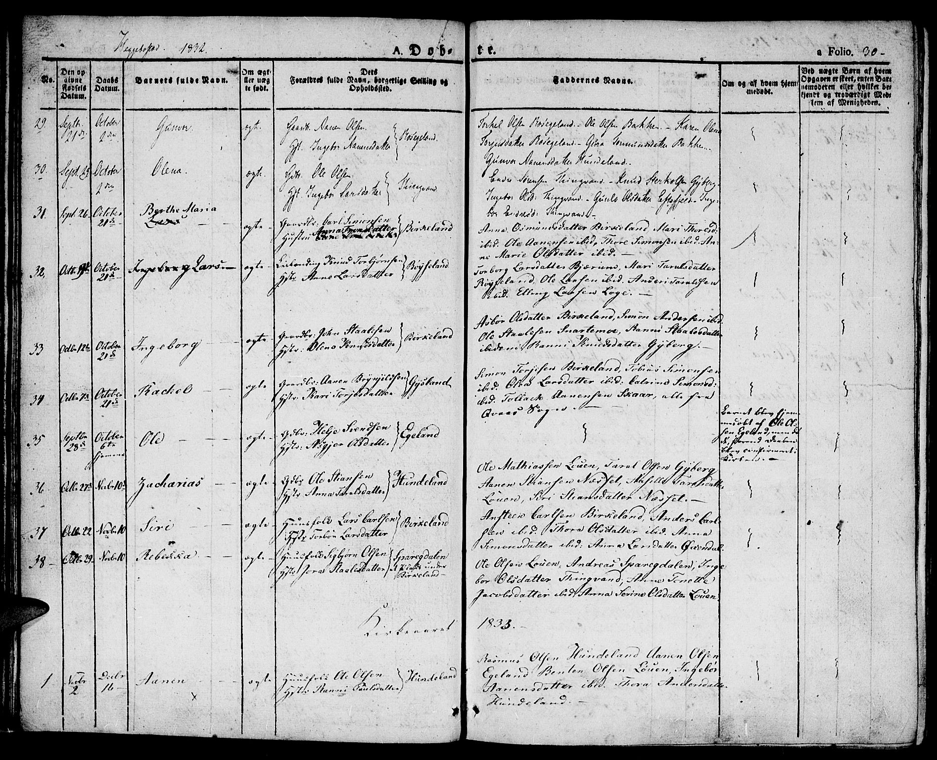 Hægebostad sokneprestkontor, AV/SAK-1111-0024/F/Fa/Faa/L0003: Parish register (official) no. A 3 /1, 1825-1834, p. 30