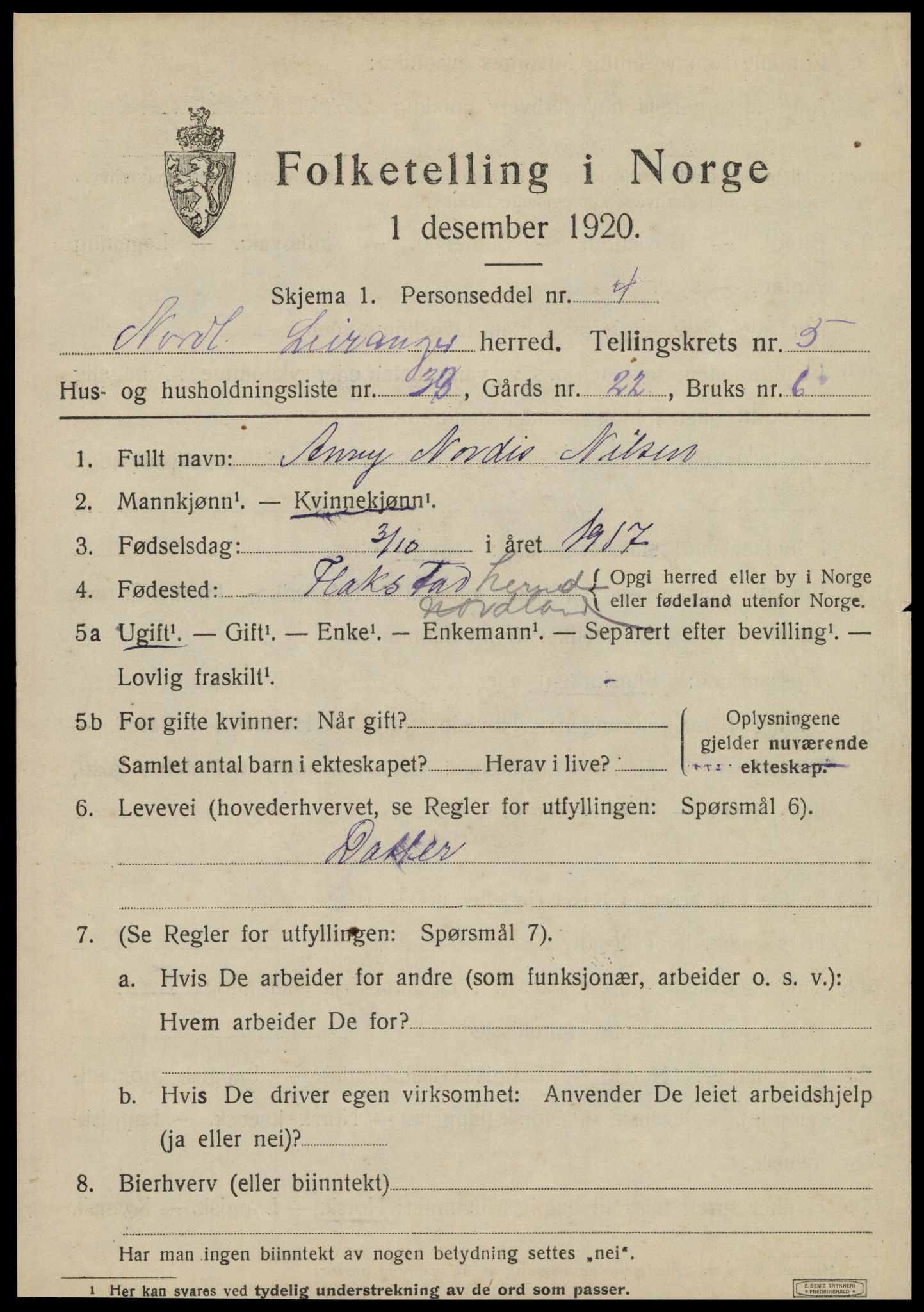 SAT, 1920 census for Leiranger, 1920, p. 2075