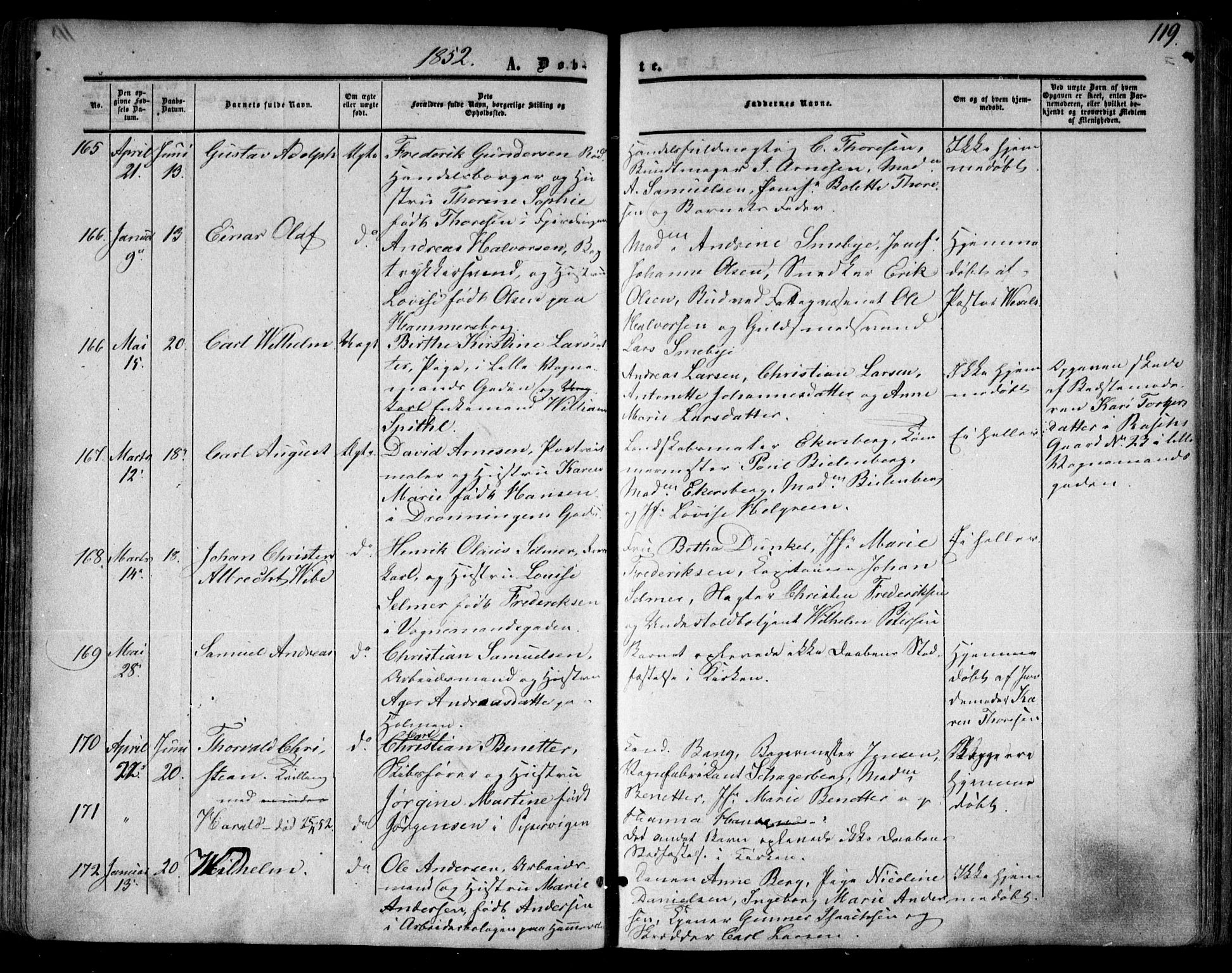 Oslo domkirke Kirkebøker, SAO/A-10752/F/Fa/L0014: Parish register (official) no. 14, 1850-1857, p. 119