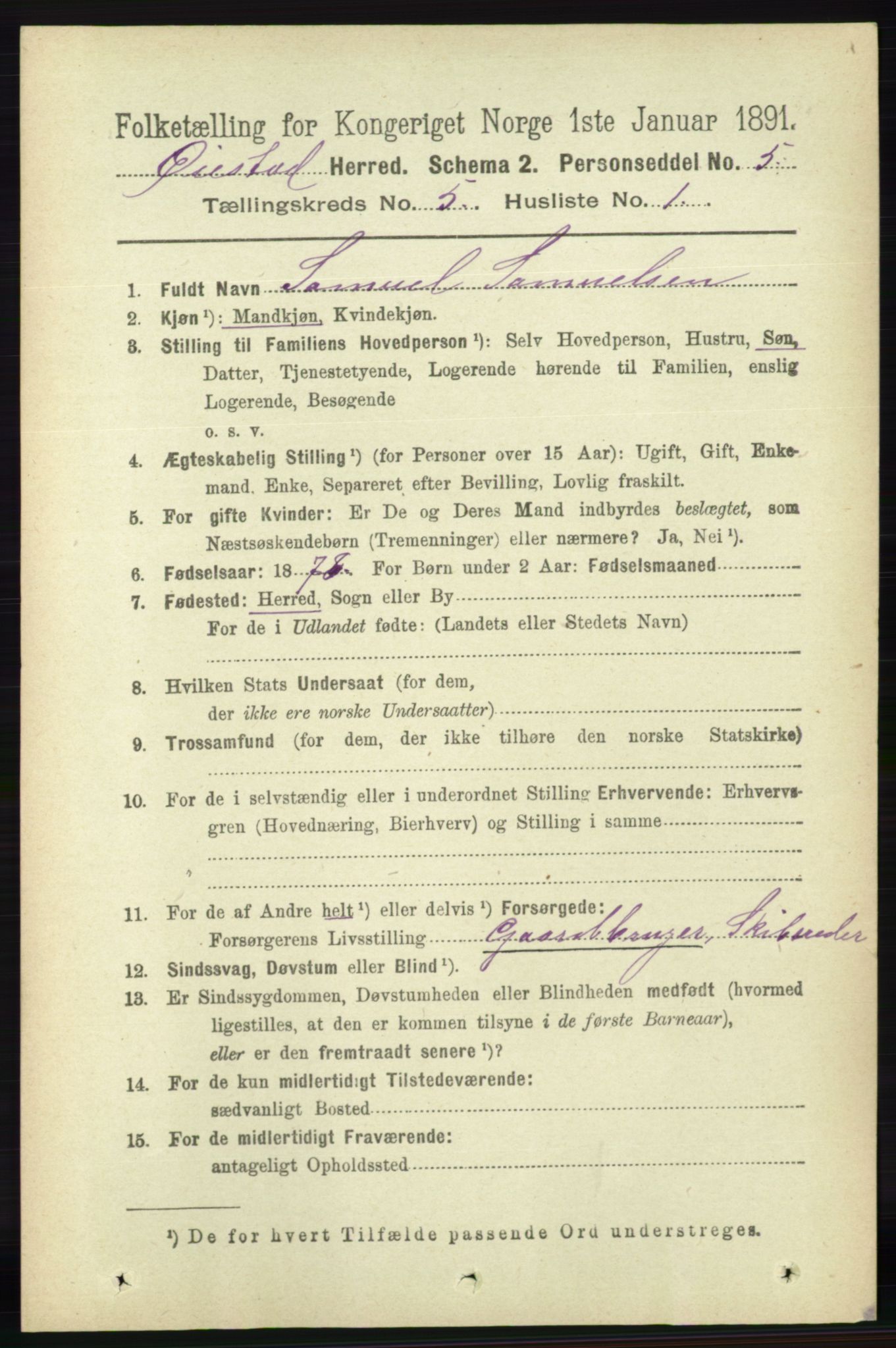 RA, 1891 census for 0920 Øyestad, 1891, p. 1814