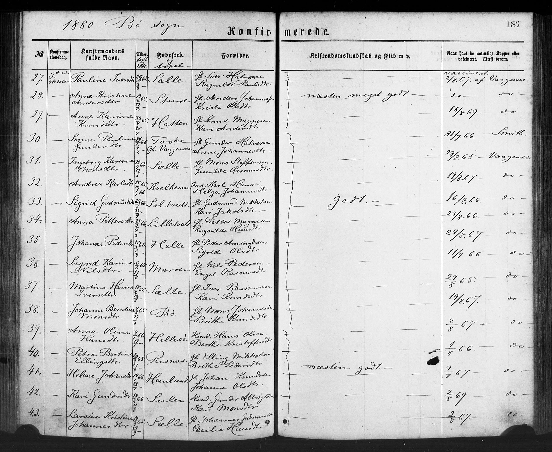 Manger sokneprestembete, AV/SAB-A-76801/H/Haa: Parish register (official) no. A 8, 1871-1880, p. 187