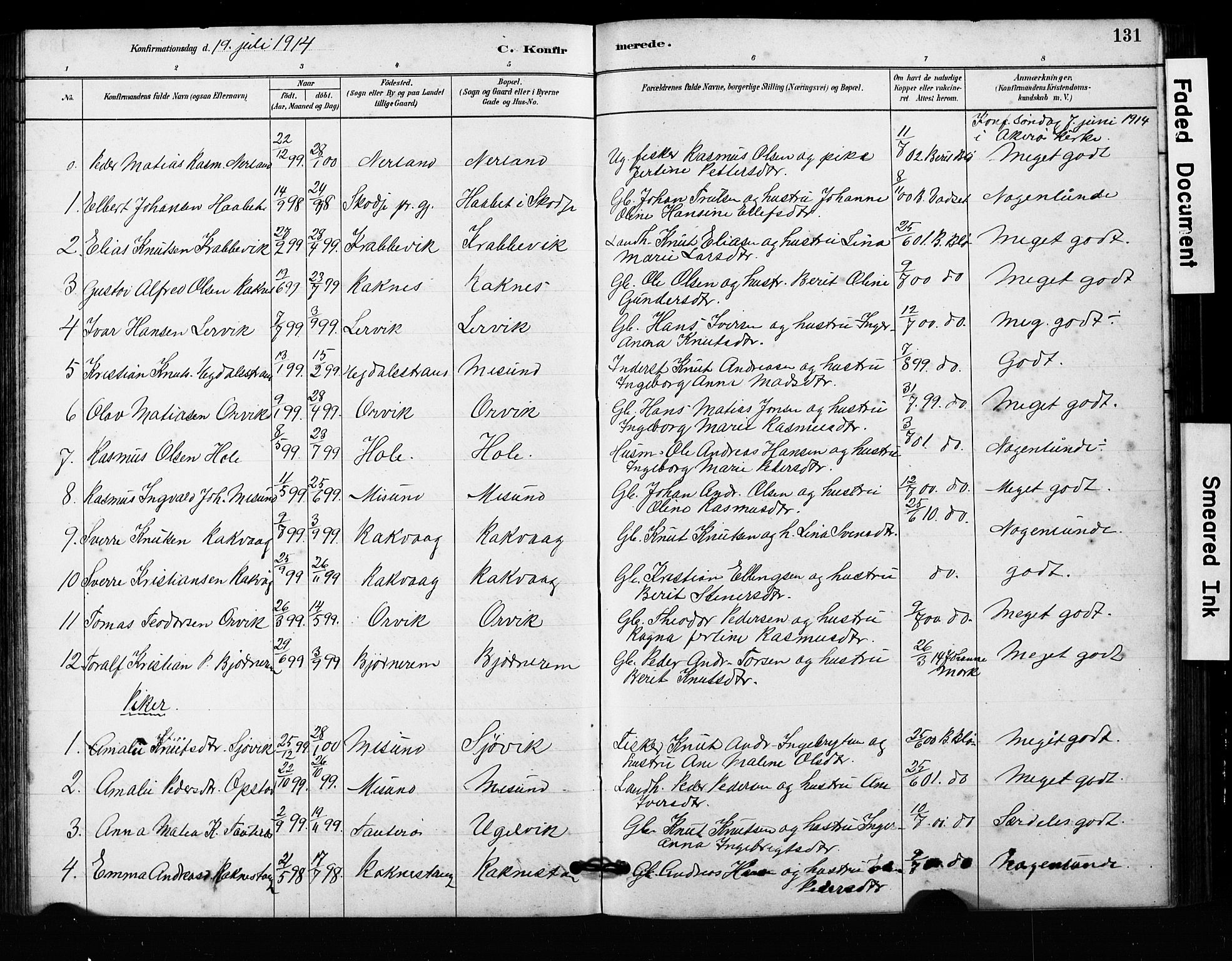 Ministerialprotokoller, klokkerbøker og fødselsregistre - Møre og Romsdal, SAT/A-1454/563/L0737: Parish register (copy) no. 563C01, 1878-1916, p. 131