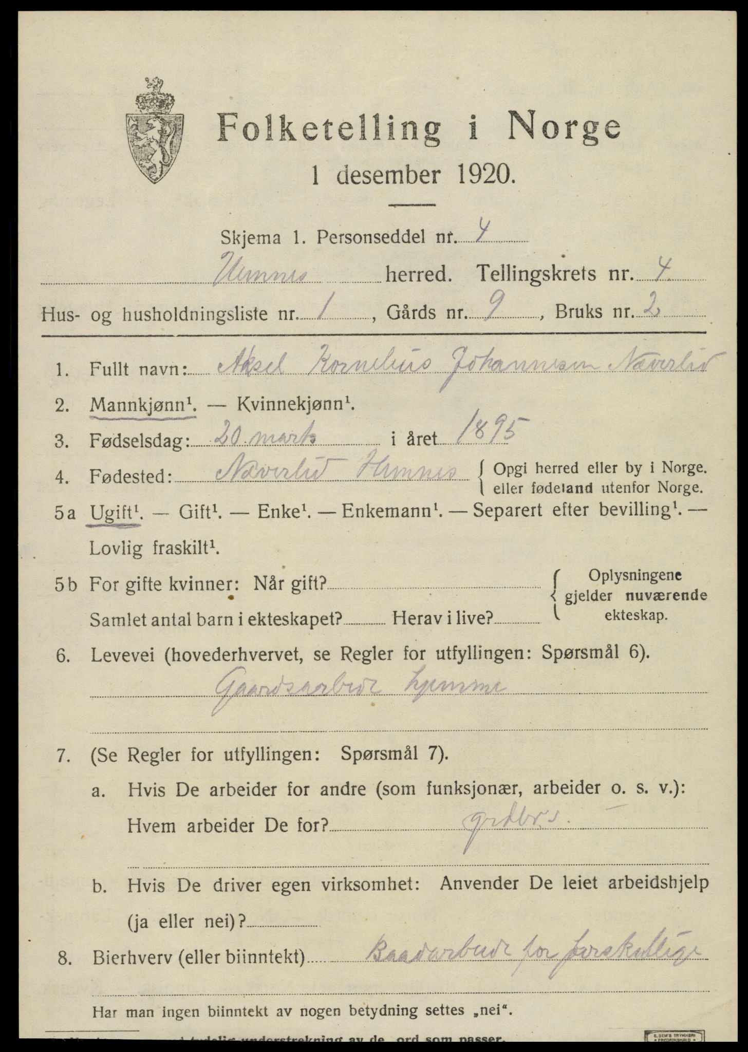 SAT, 1920 census for Hemnes, 1920, p. 5478