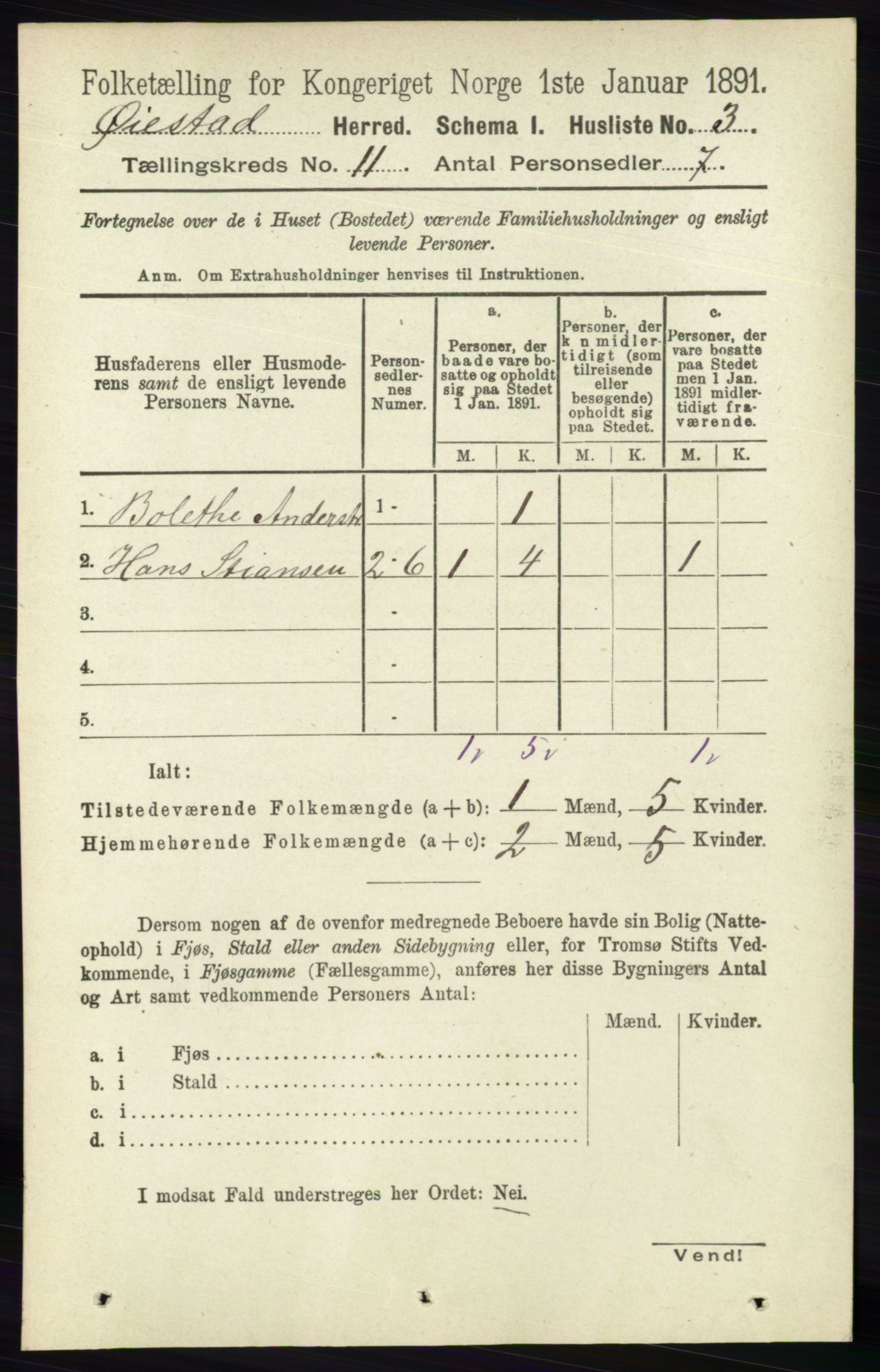 RA, 1891 census for 0920 Øyestad, 1891, p. 4731