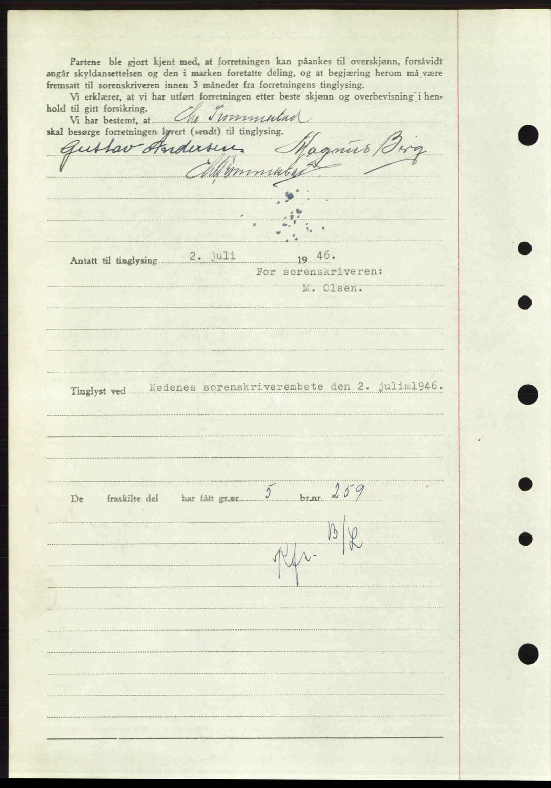 Nedenes sorenskriveri, AV/SAK-1221-0006/G/Gb/Gba/L0055: Mortgage book no. A7, 1946-1946, Diary no: : 719/1946