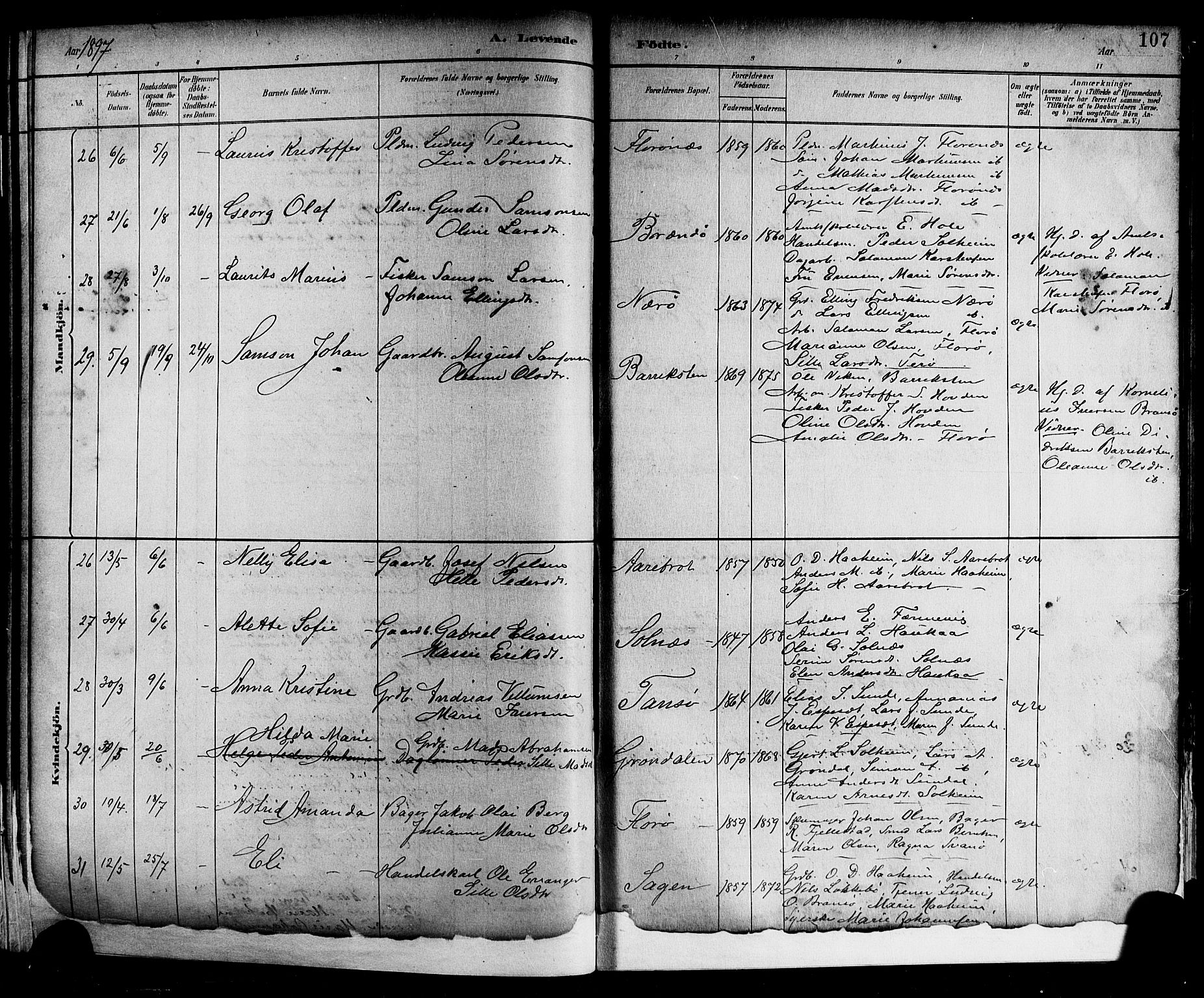 Kinn sokneprestembete, AV/SAB-A-80801/H/Hab/Haba/L0002: Parish register (copy) no. A 2, 1882-1906, p. 107