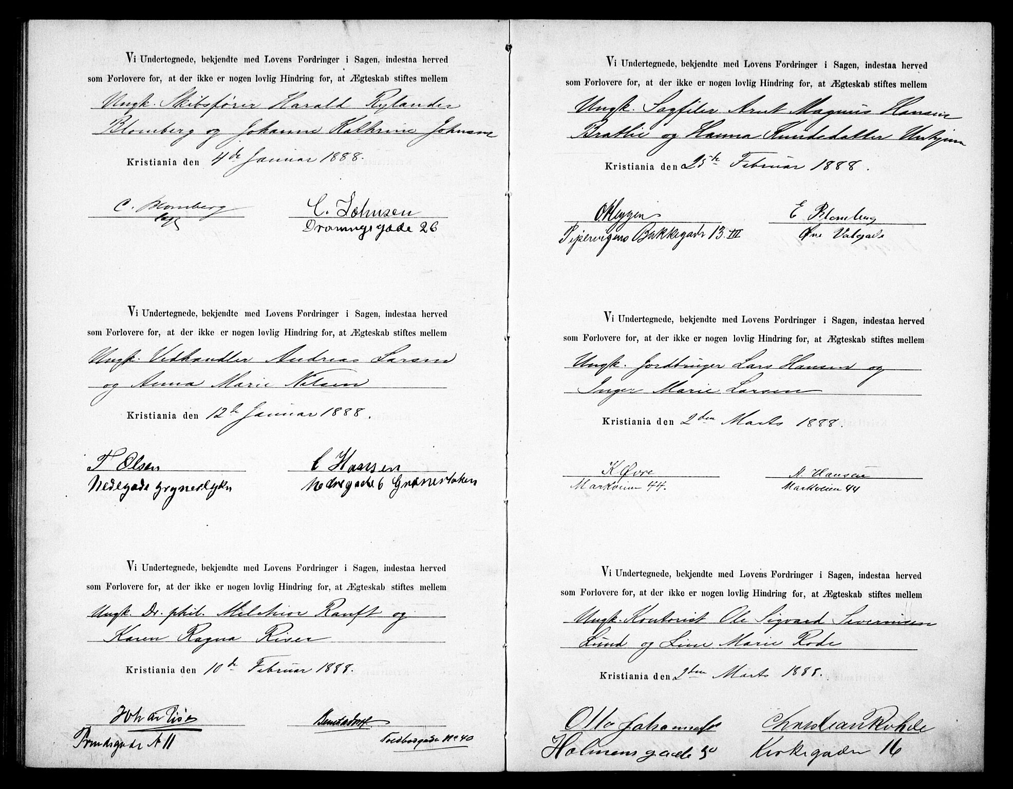 Oslo domkirke Kirkebøker, SAO/A-10752/L/La/L0018: Best man's statements no. 18, 1877-1888