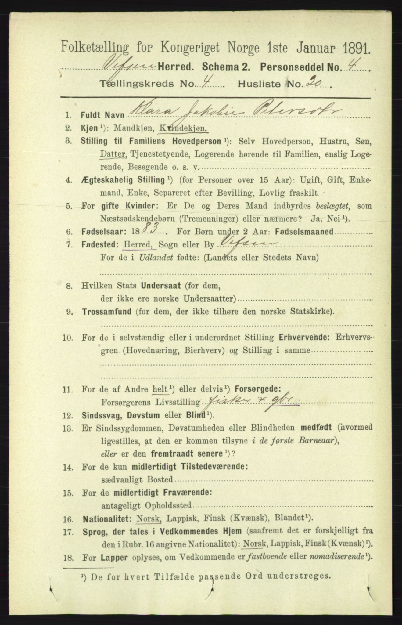 RA, 1891 census for 1824 Vefsn, 1891, p. 1834