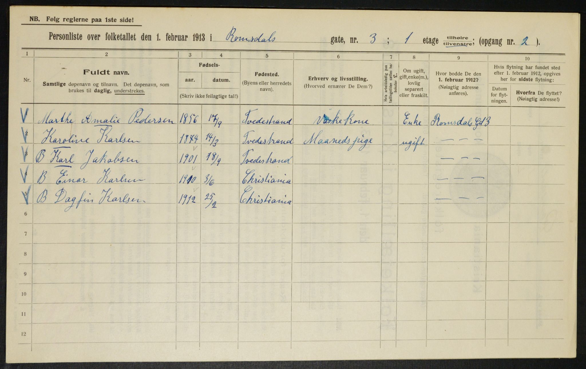 OBA, Municipal Census 1913 for Kristiania, 1913, p. 83217