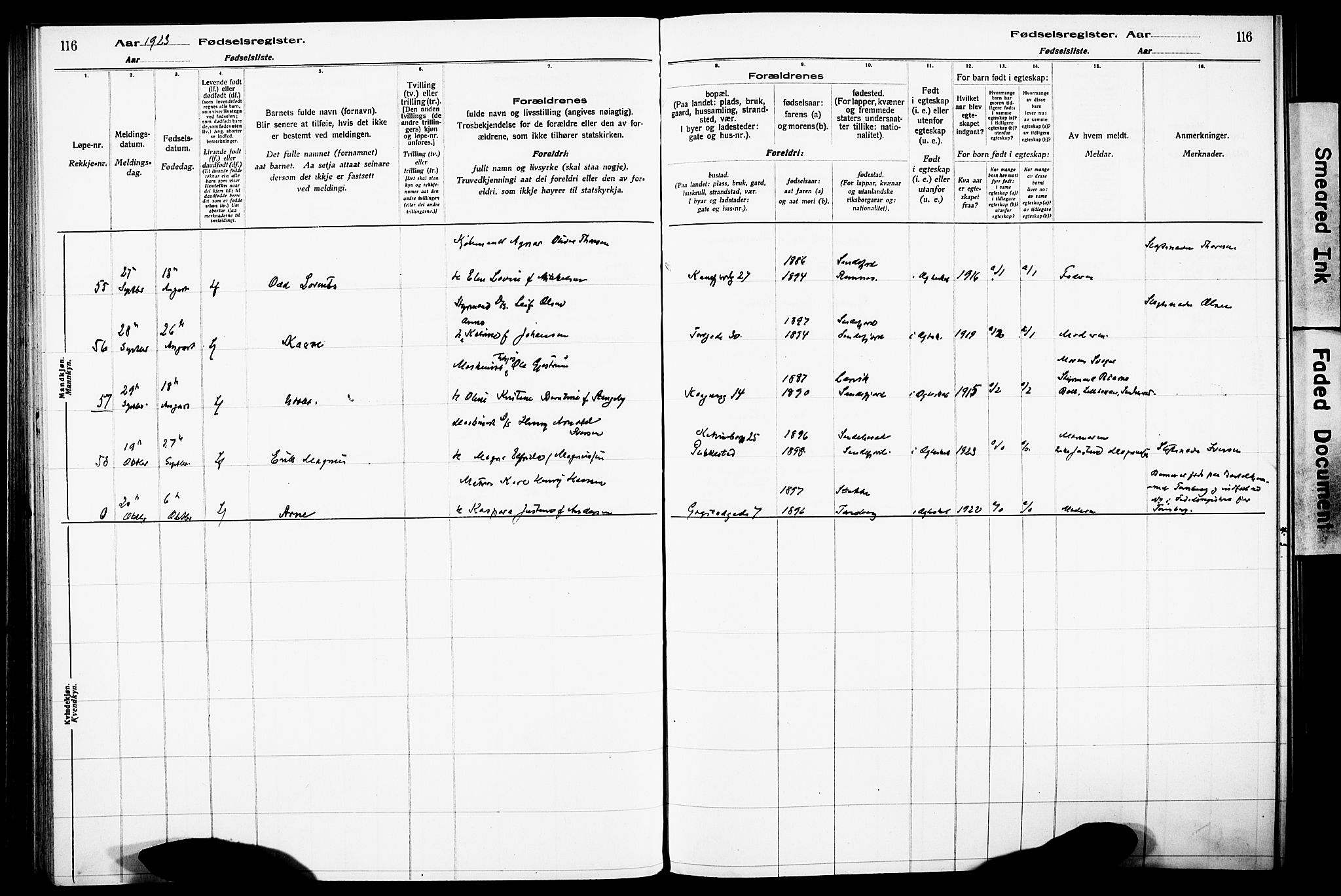 Sandefjord kirkebøker, AV/SAKO-A-315/J/Ja/L0001: Birth register no. 1, 1916-1932, p. 116