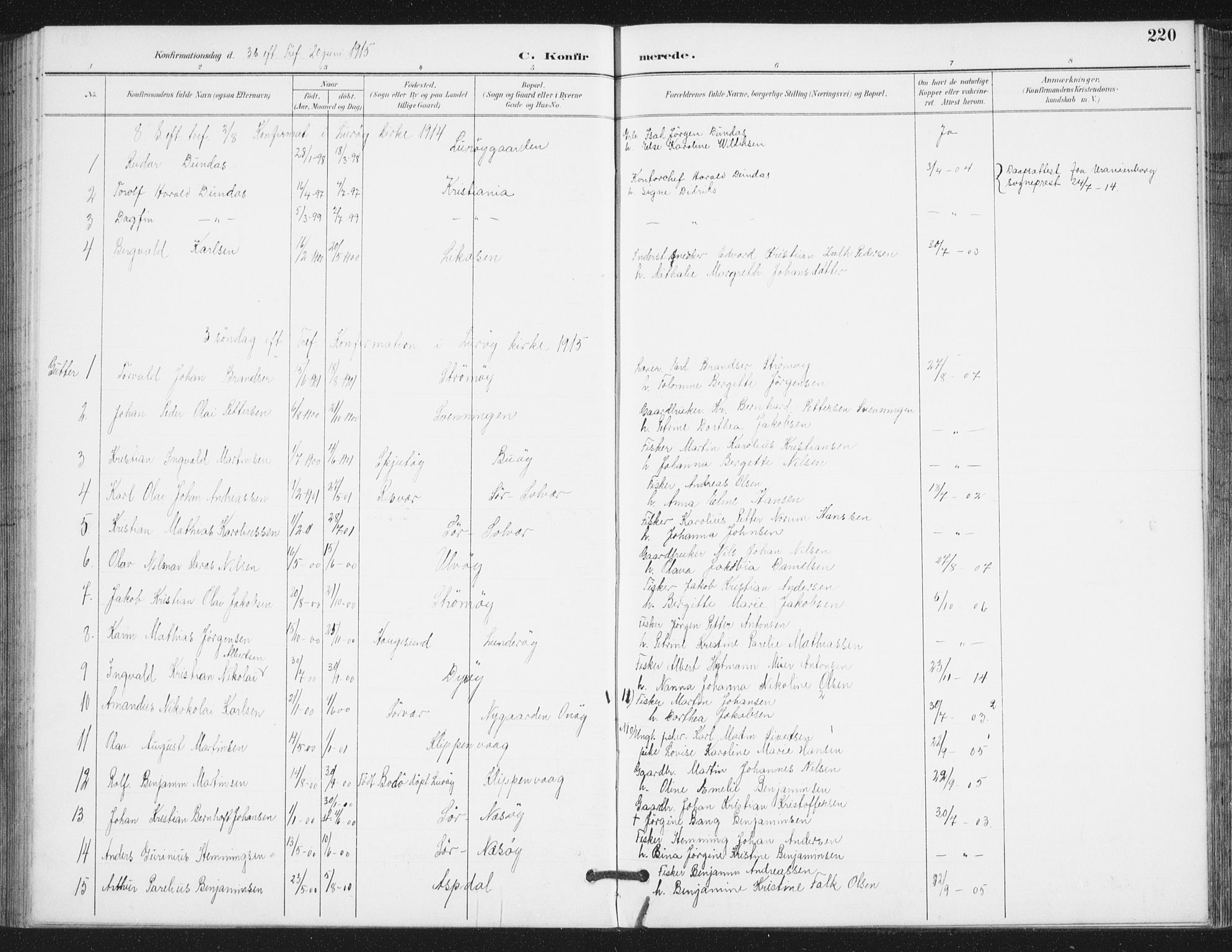 Ministerialprotokoller, klokkerbøker og fødselsregistre - Nordland, SAT/A-1459/839/L0573: Parish register (copy) no. 839C03, 1892-1917, p. 220