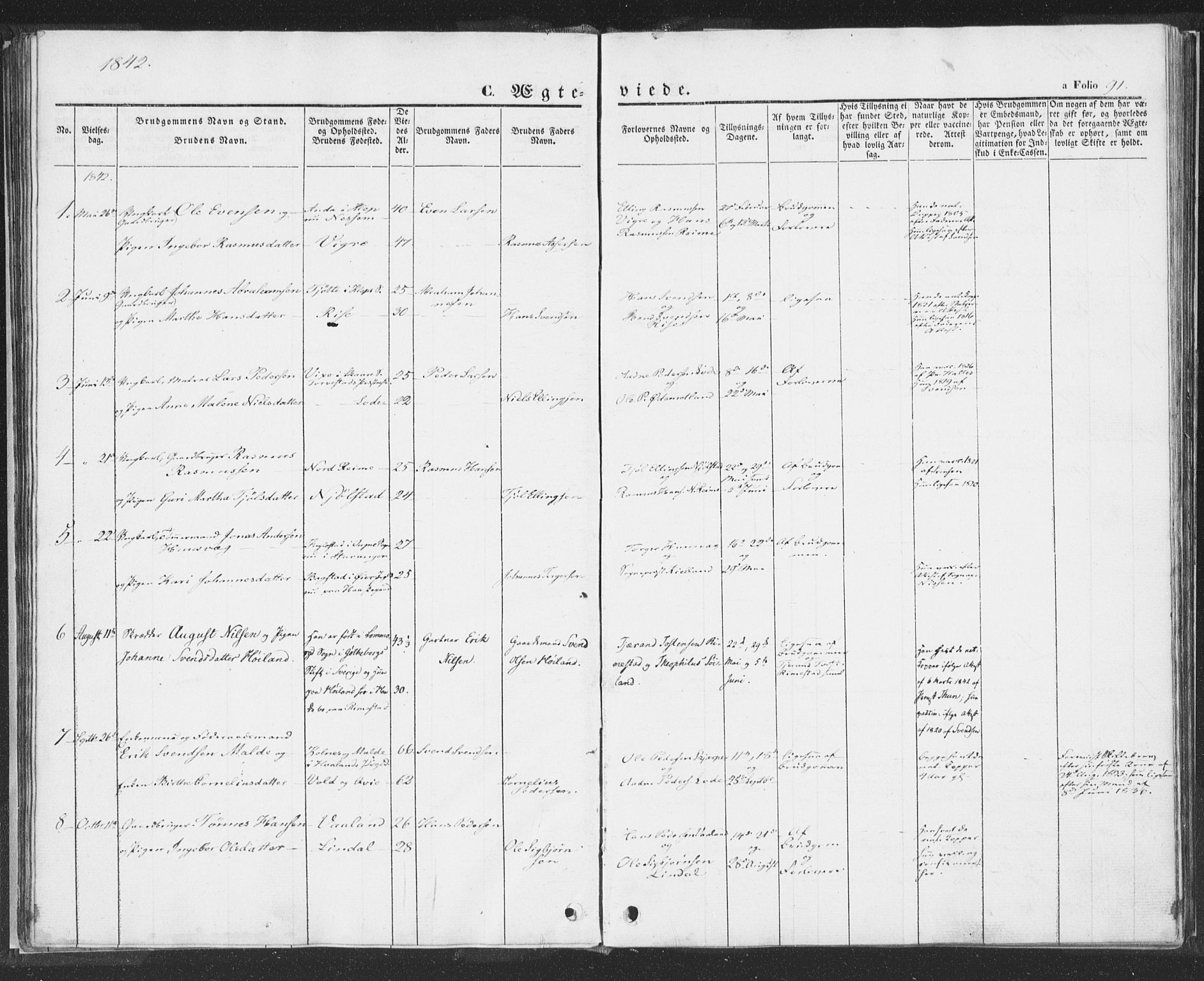 Hå sokneprestkontor, SAST/A-101801/001/30BA/L0006: Parish register (official) no. A 5, 1842-1853, p. 91