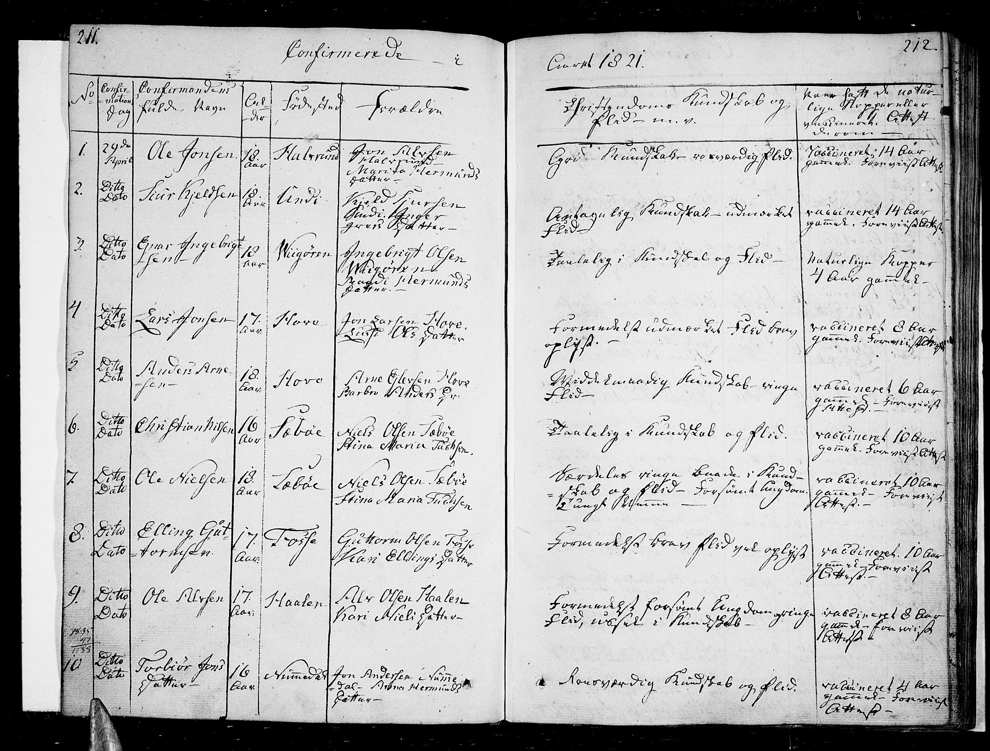 Vik sokneprestembete, AV/SAB-A-81501/H/Haa/Haaa/L0006: Parish register (official) no. A 6, 1821-1831, p. 211-212