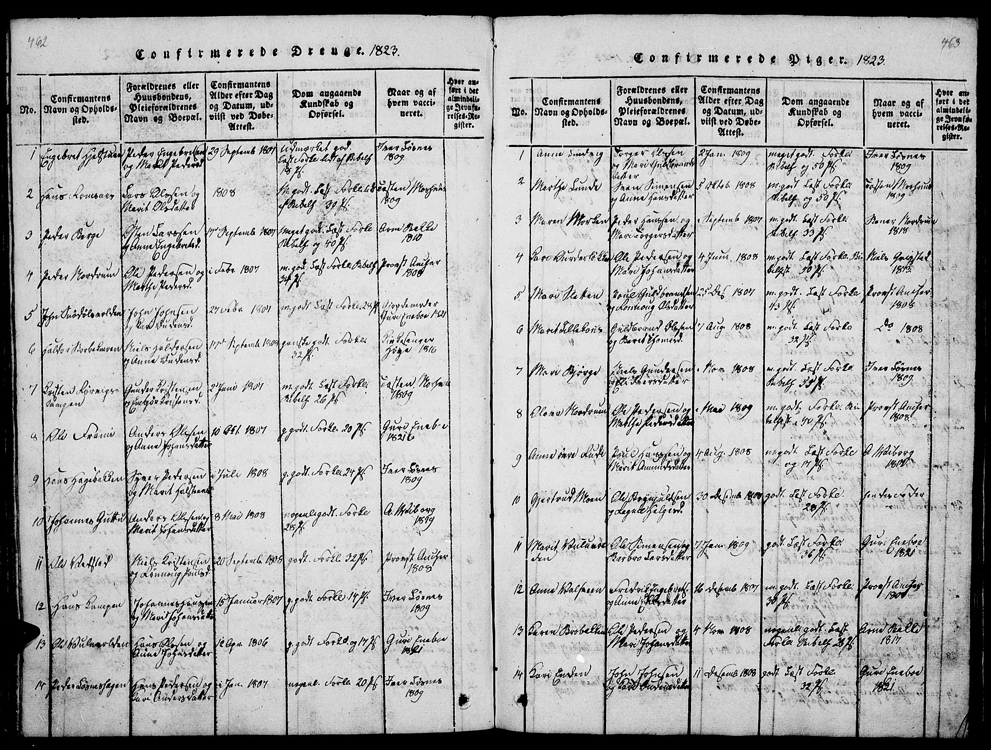 Ringebu prestekontor, SAH/PREST-082/H/Ha/Hab/L0001: Parish register (copy) no. 1, 1821-1839, p. 462-463