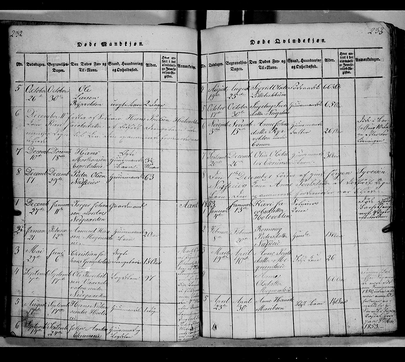 Gausdal prestekontor, SAH/PREST-090/H/Ha/Hab/L0002: Parish register (copy) no. 2, 1818-1874, p. 232-233