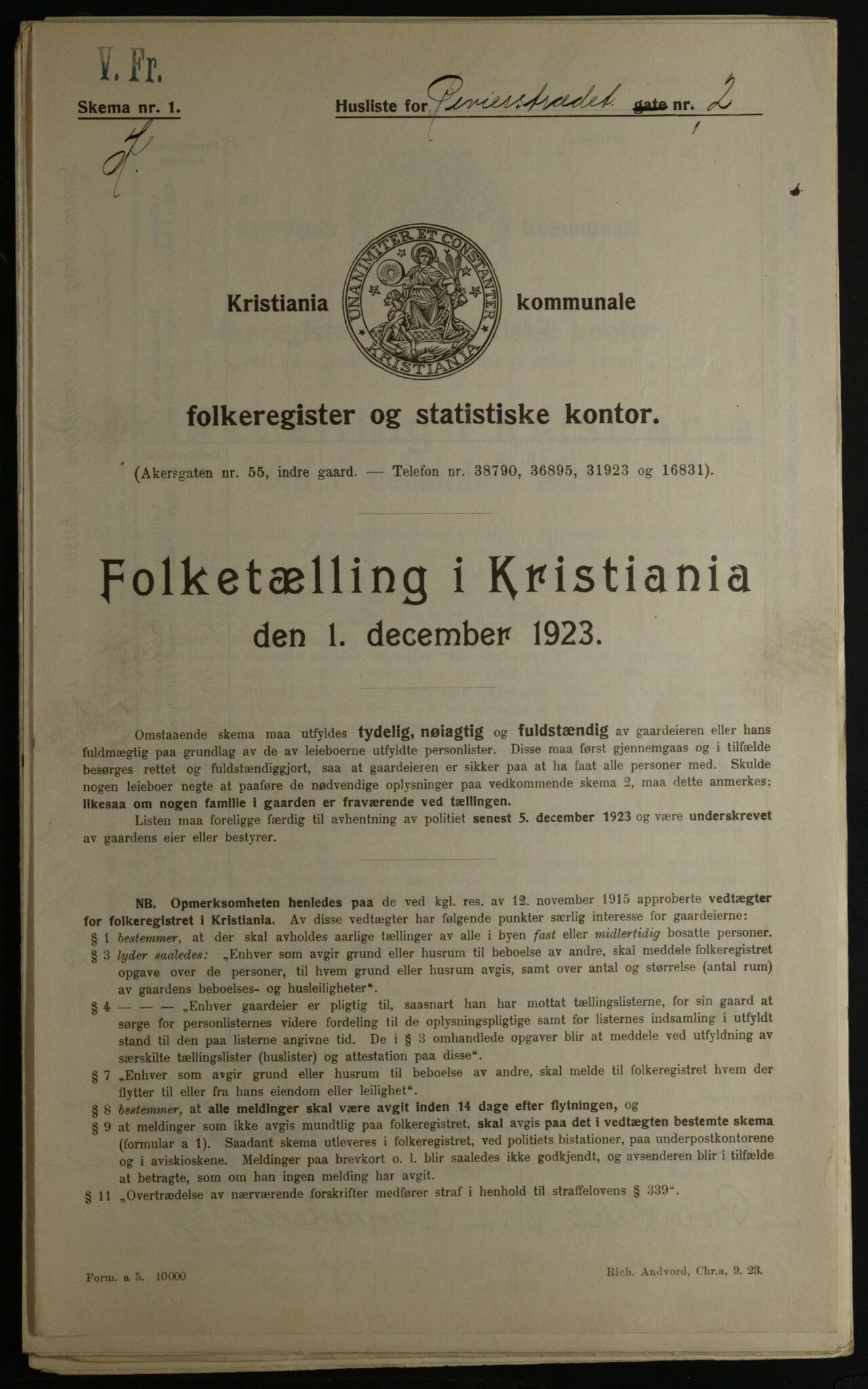 OBA, Municipal Census 1923 for Kristiania, 1923, p. 91536