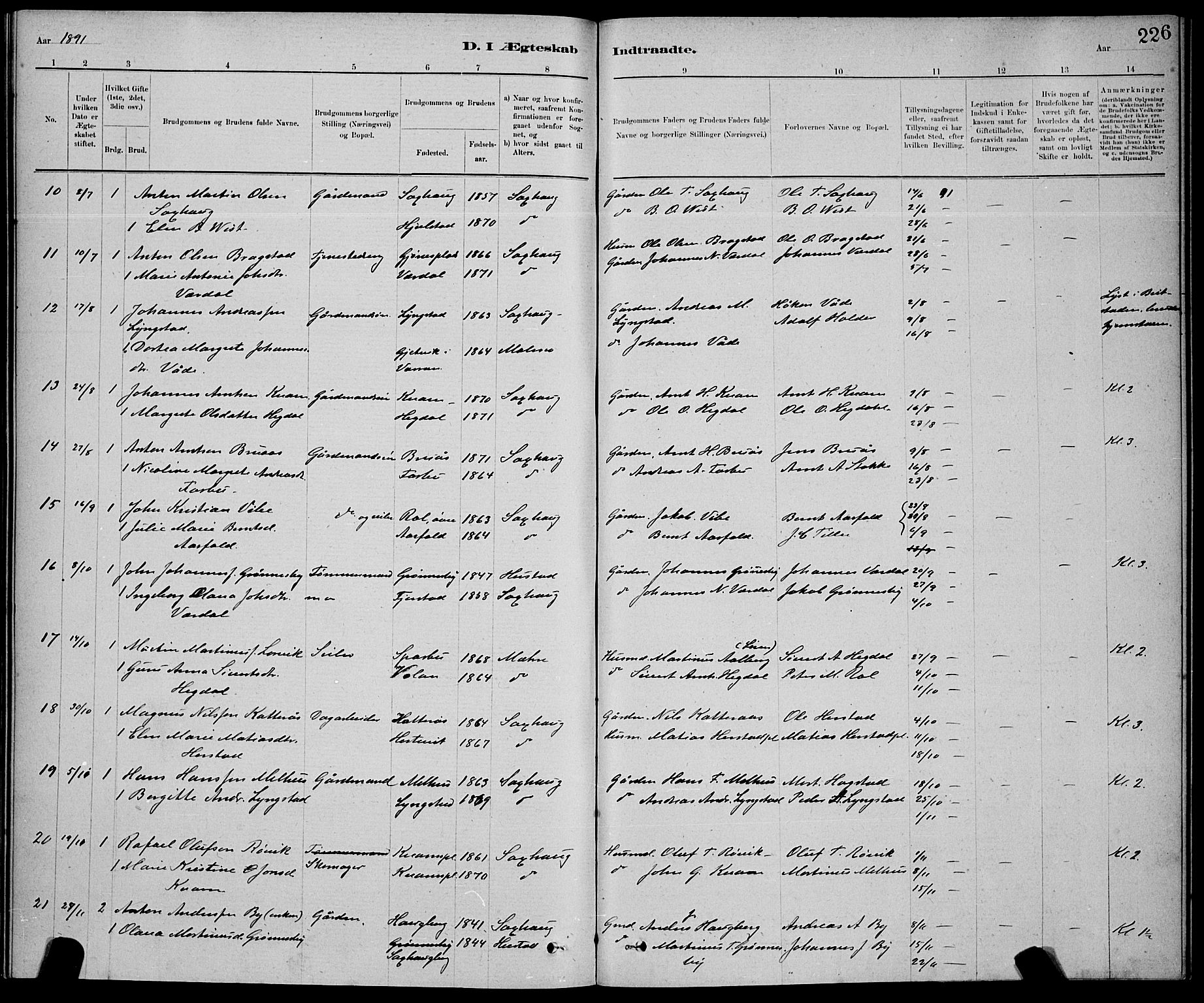 Ministerialprotokoller, klokkerbøker og fødselsregistre - Nord-Trøndelag, SAT/A-1458/730/L0301: Parish register (copy) no. 730C04, 1880-1897, p. 226