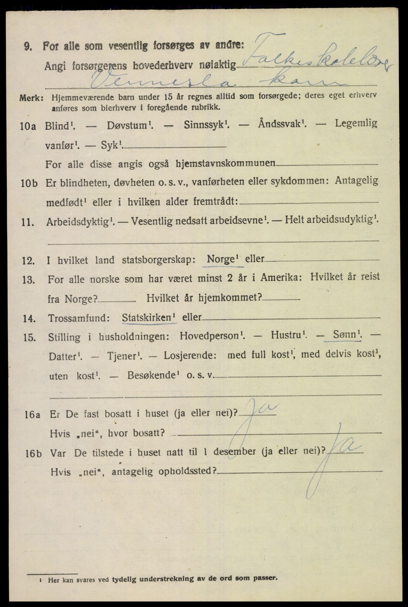 SAK, 1920 census for Vennesla, 1920, p. 5505