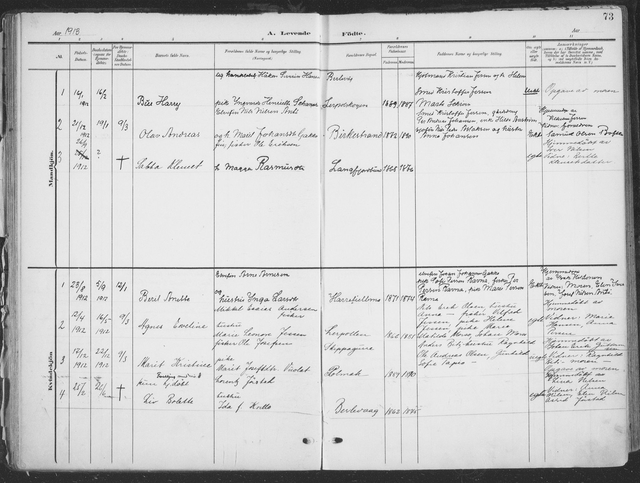 Tana sokneprestkontor, SATØ/S-1334/H/Ha/L0007kirke: Parish register (official) no. 7, 1904-1918, p. 73