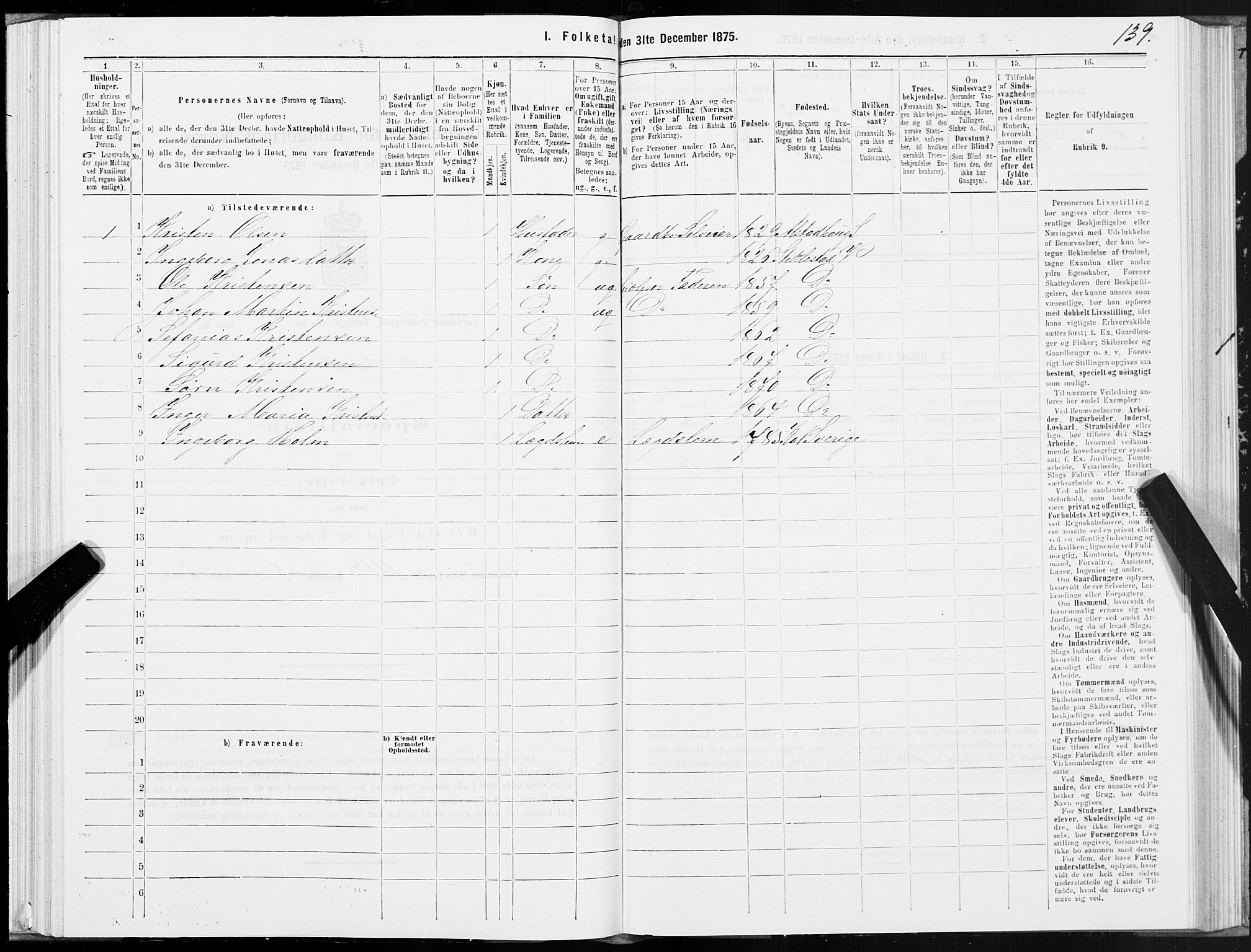 SAT, 1875 census for 1721P Verdal, 1875, p. 3139