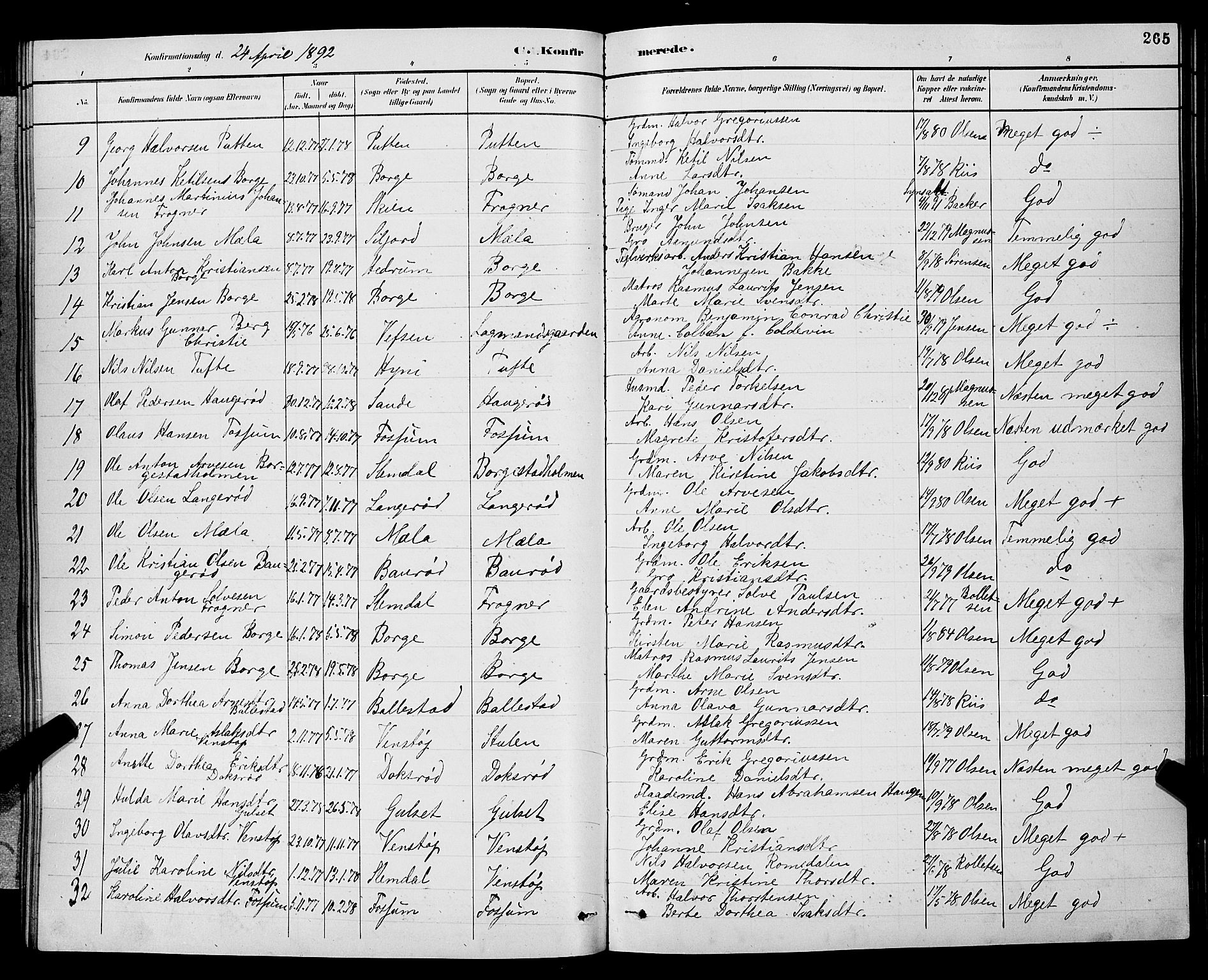 Gjerpen kirkebøker, SAKO/A-265/G/Ga/L0002: Parish register (copy) no. I 2, 1883-1900, p. 265