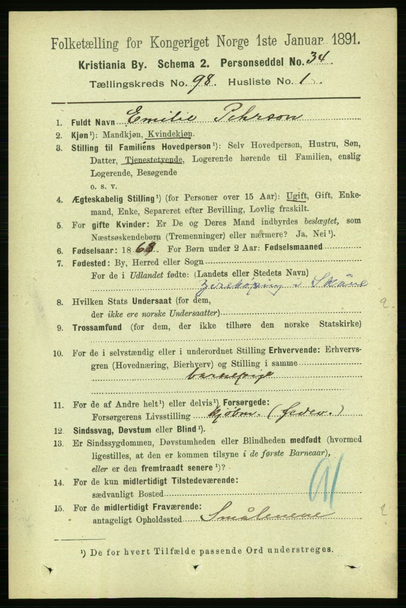 RA, 1891 census for 0301 Kristiania, 1891, p. 47733