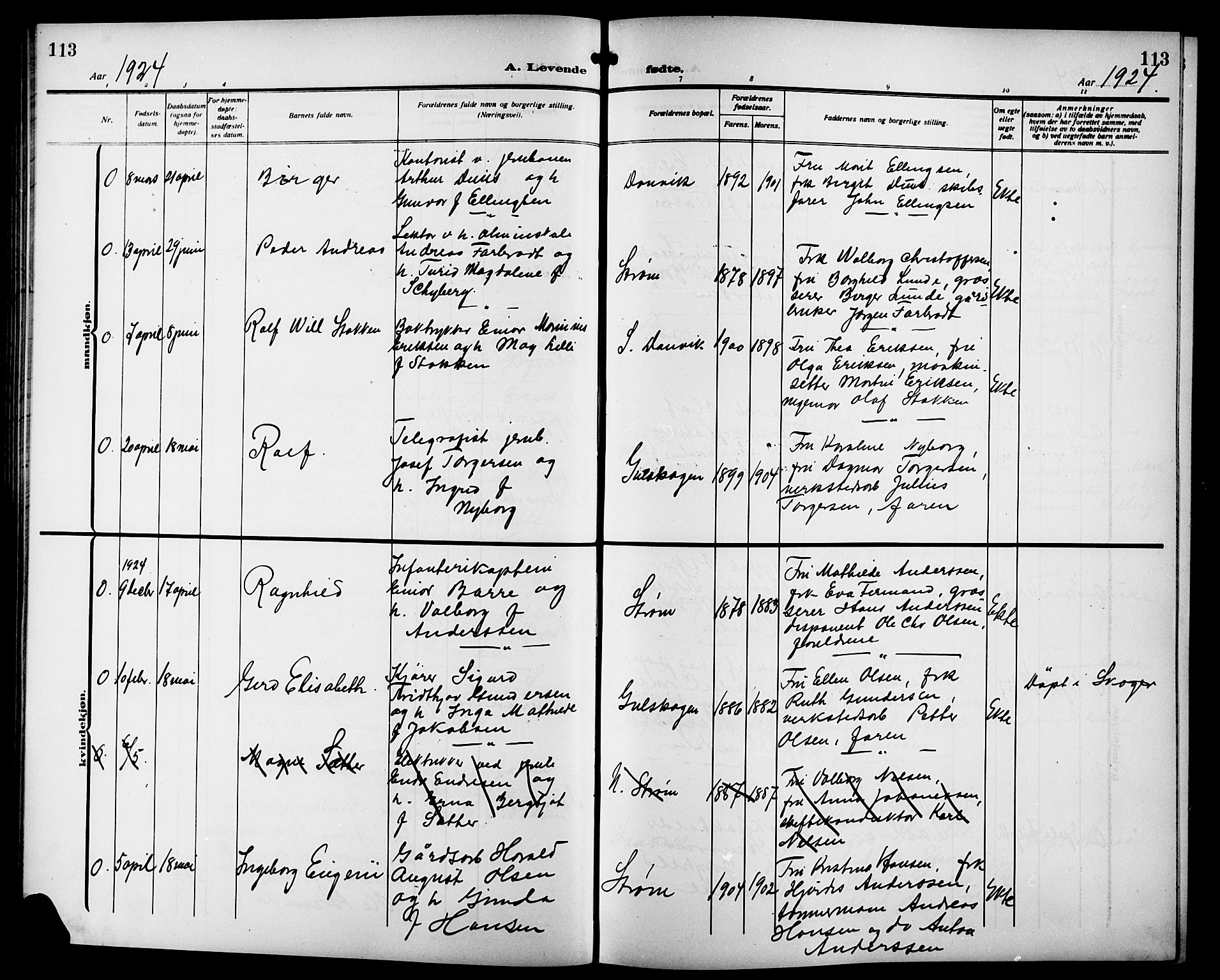 Strømsgodset kirkebøker, AV/SAKO-A-324/G/Ga/L0003: Parish register (copy) no. 3, 1911-1926, p. 113