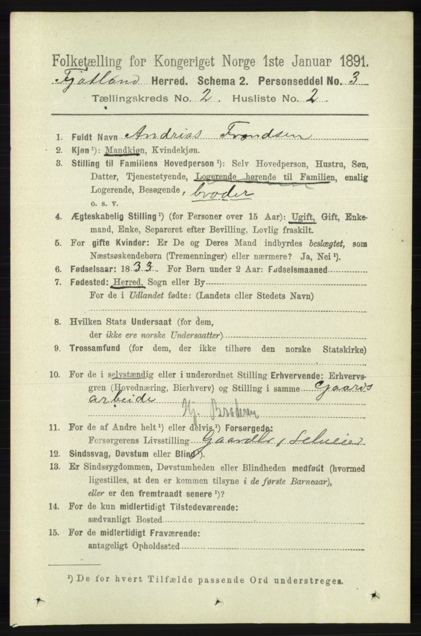 RA, 1891 census for 1036 Fjotland, 1891, p. 248