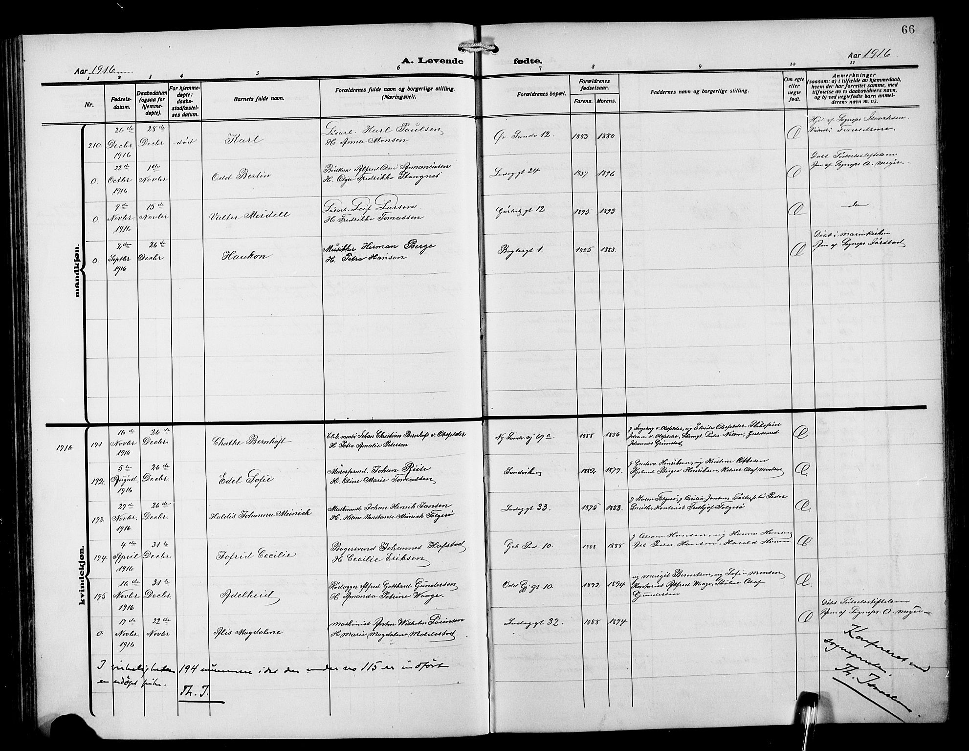 Sandviken Sokneprestembete, SAB/A-77601/H/Hb/L0005: Parish register (copy) no. B 2, 1914-1925, p. 66