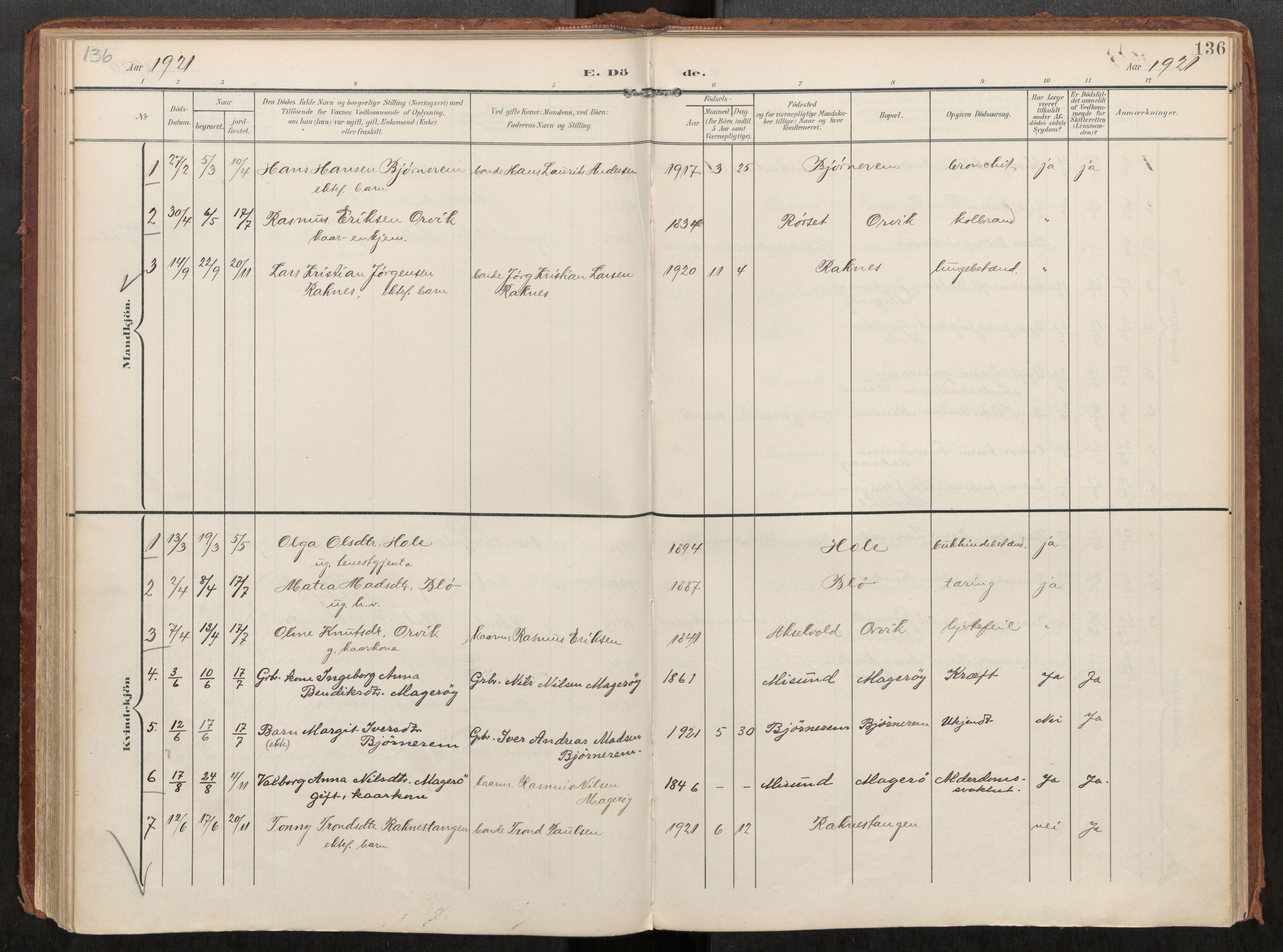 Ministerialprotokoller, klokkerbøker og fødselsregistre - Møre og Romsdal, AV/SAT-A-1454/563/L0740: Parish register (official) no. 563A02, 1903-1923, p. 136