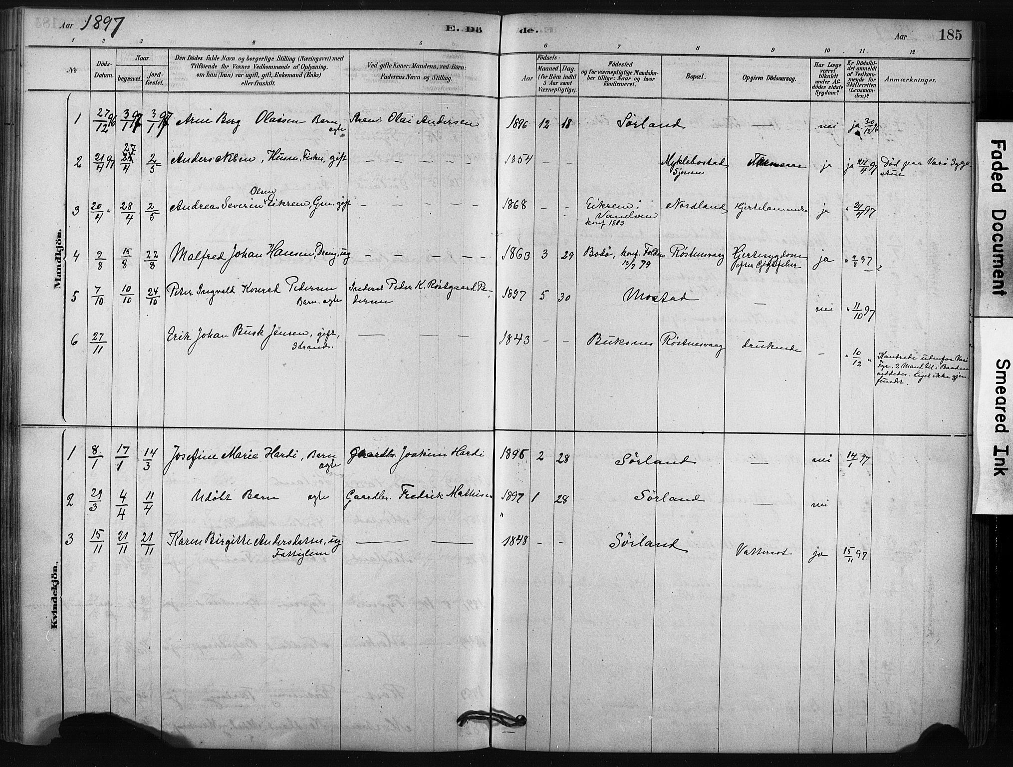 Ministerialprotokoller, klokkerbøker og fødselsregistre - Nordland, AV/SAT-A-1459/807/L0122: Parish register (official) no. 807A05, 1880-1902, p. 185