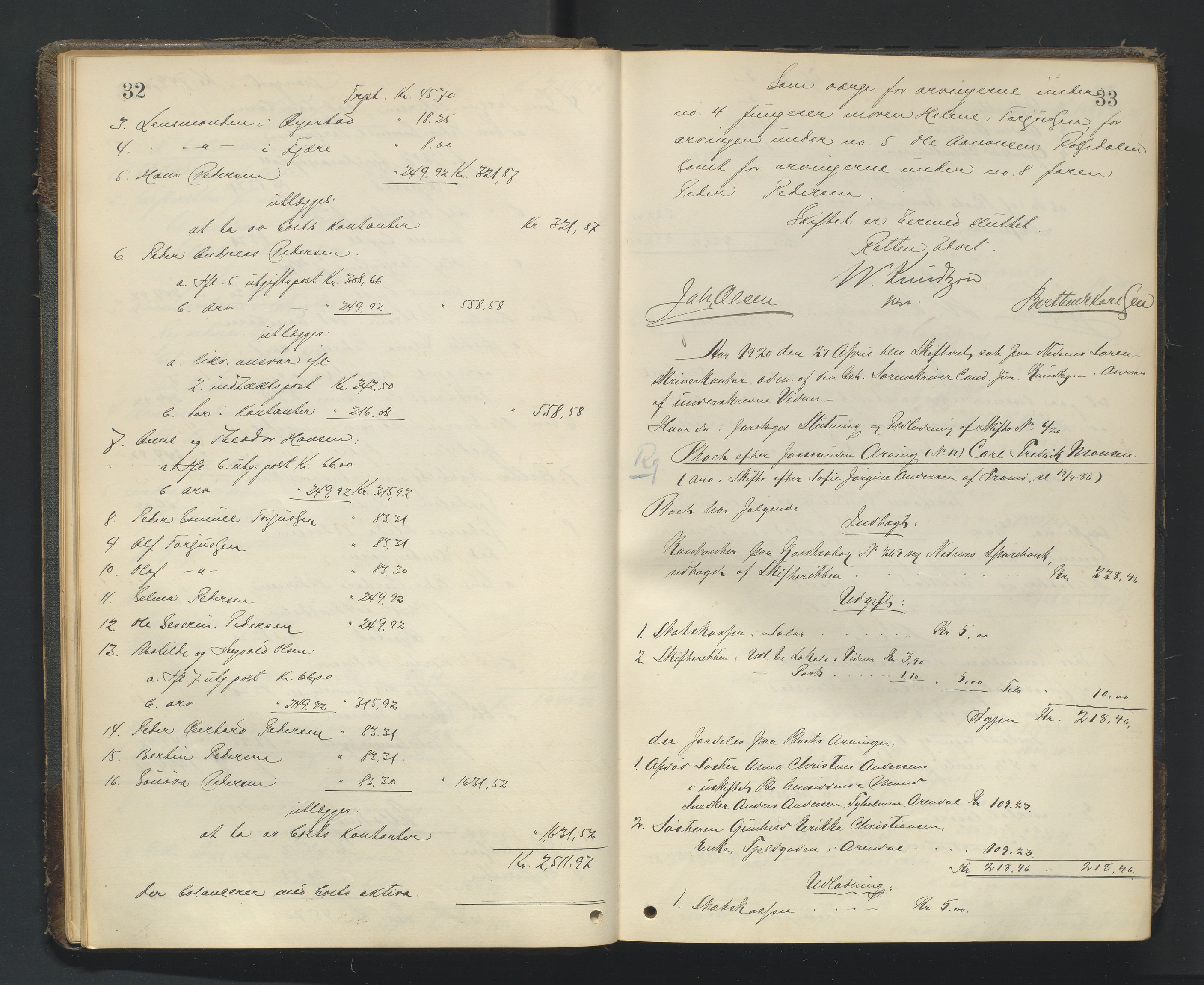 Nedenes sorenskriveri, AV/SAK-1221-0006/H/Hc/L0022: Skifteutlodningsprotokoll nr 8, 1919-1926, p. 32-33
