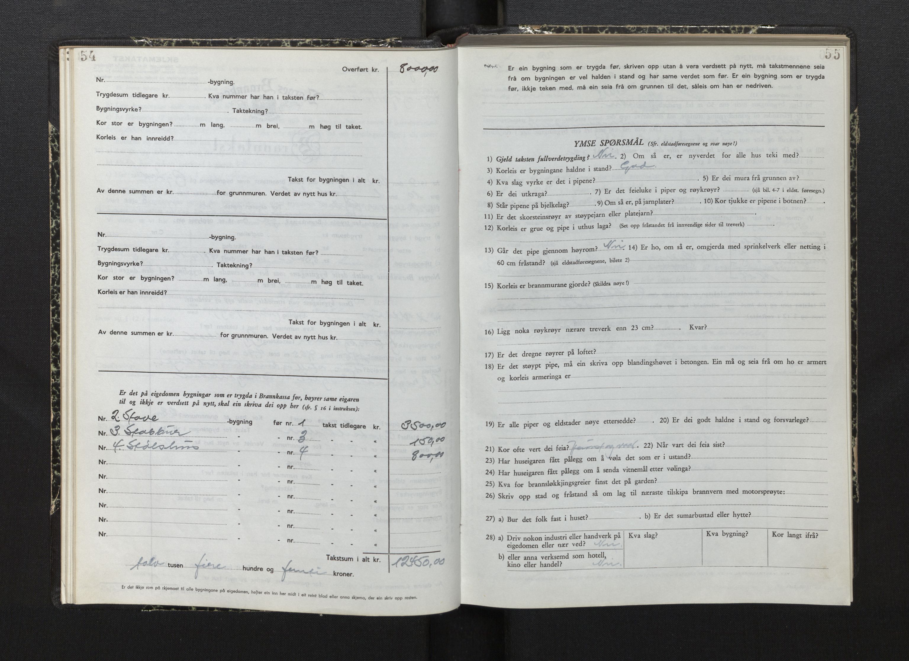 Lensmannen i Jostedal, SAB/A-28601/0012/L0007: Branntakstprotokoll, skjematakst, 1949-1955, p. 54-55