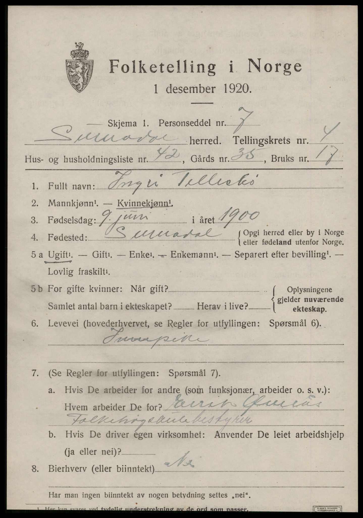 SAT, 1920 census for Surnadal, 1920, p. 3531