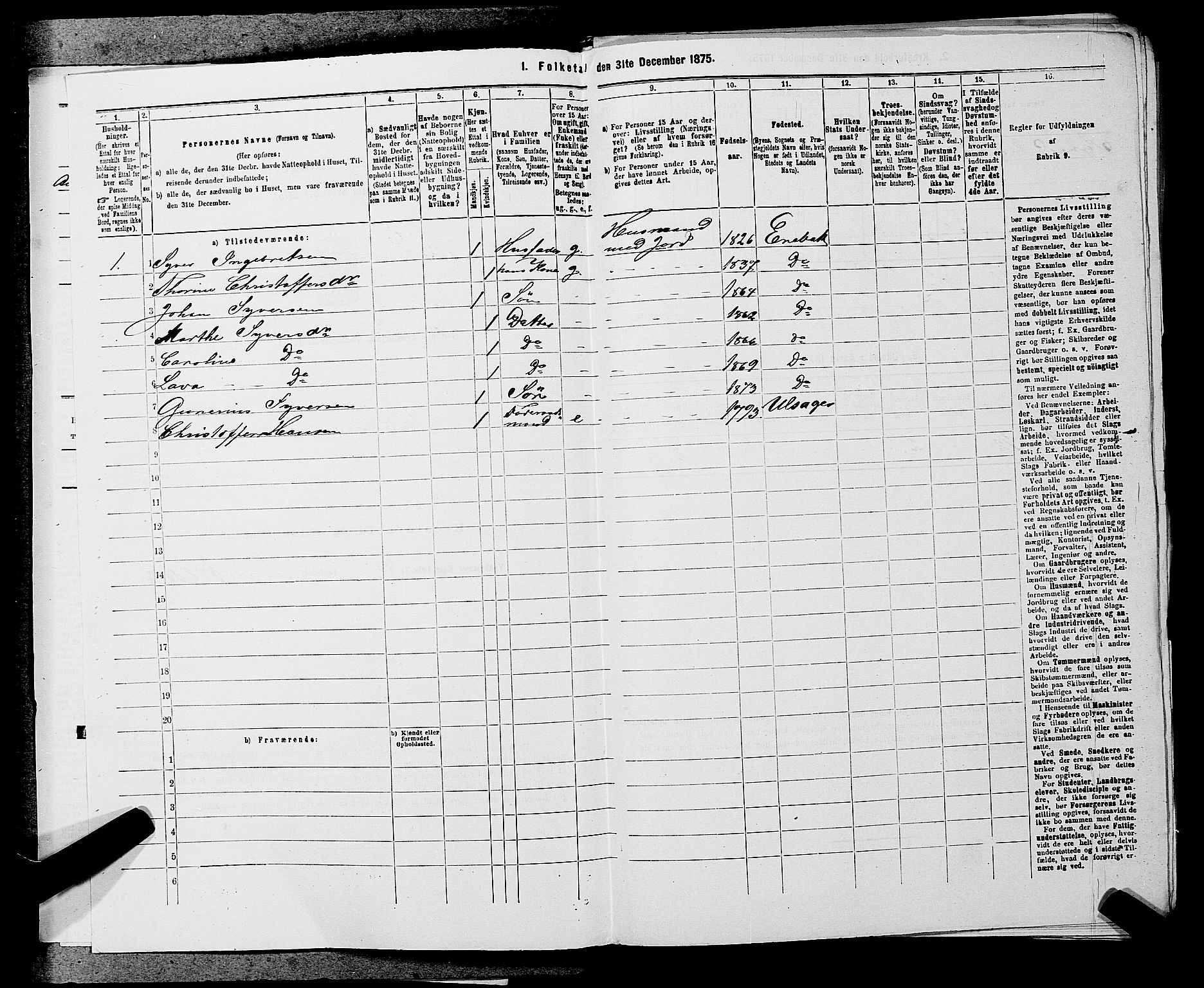 RA, 1875 census for 0229P Enebakk, 1875, p. 272