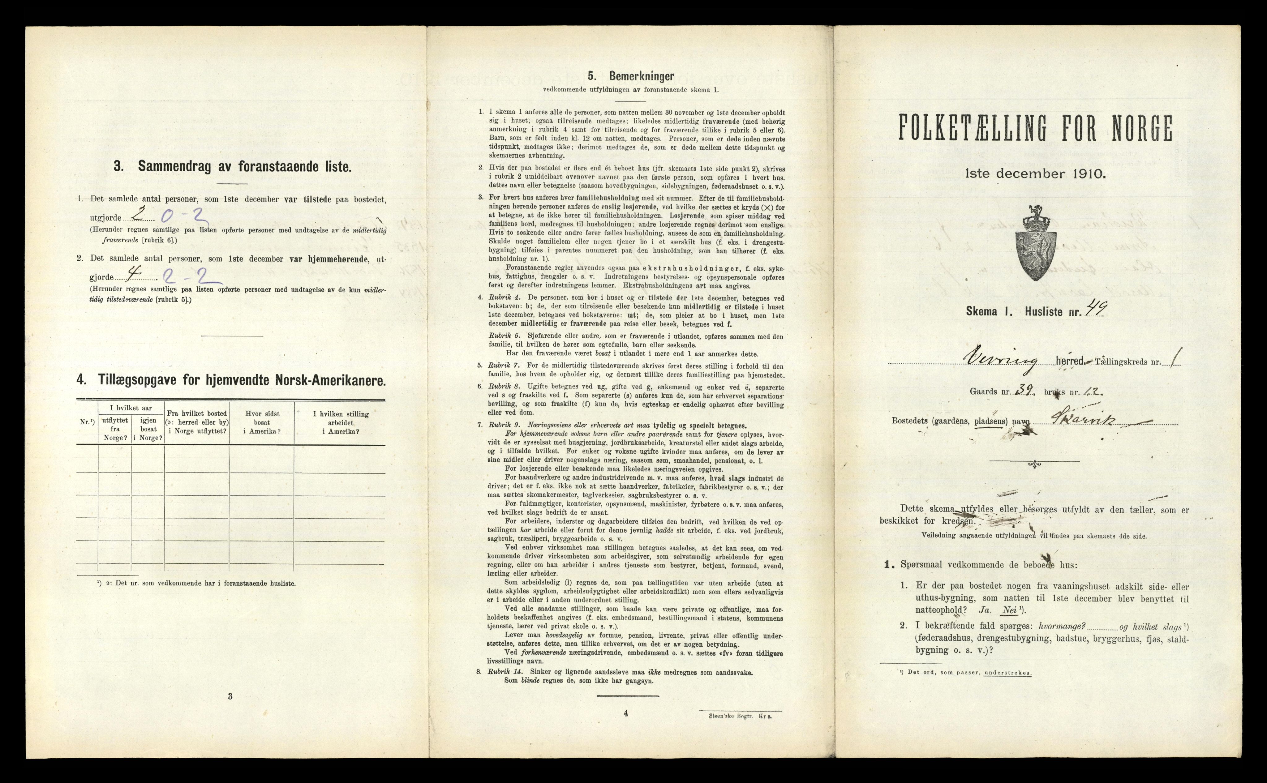 RA, 1910 census for Vevring, 1910, p. 119