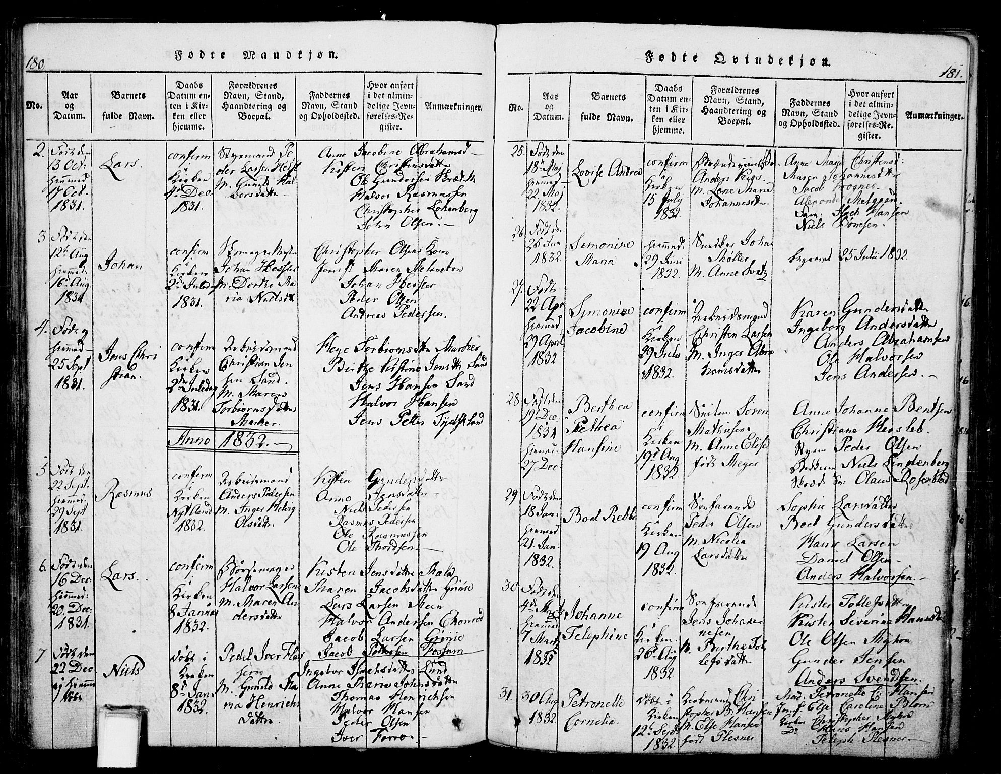 Skien kirkebøker, SAKO/A-302/G/Ga/L0002: Parish register (copy) no. 2, 1814-1842, p. 180-181