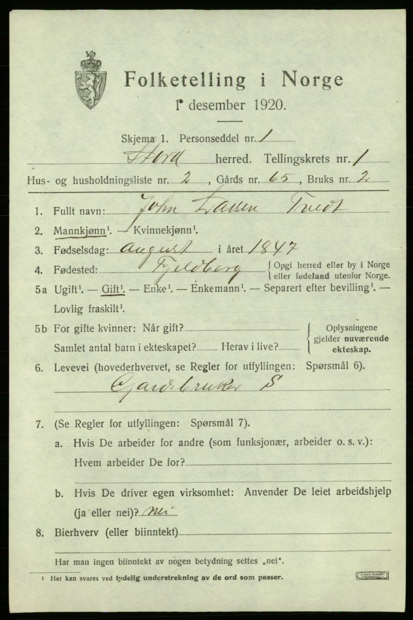 SAB, 1920 census for Stord, 1920, p. 1247