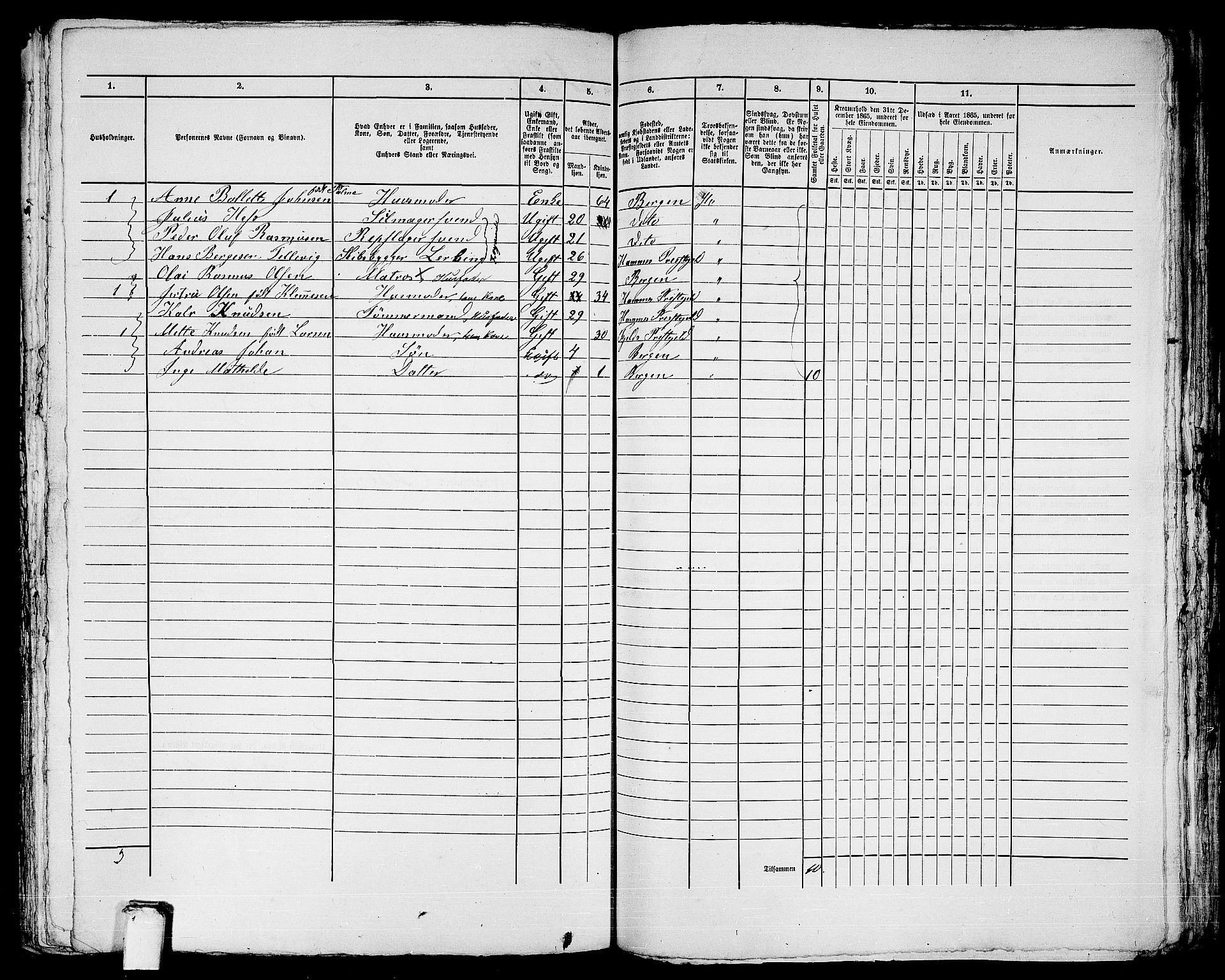 RA, 1865 census for Bergen, 1865, p. 919