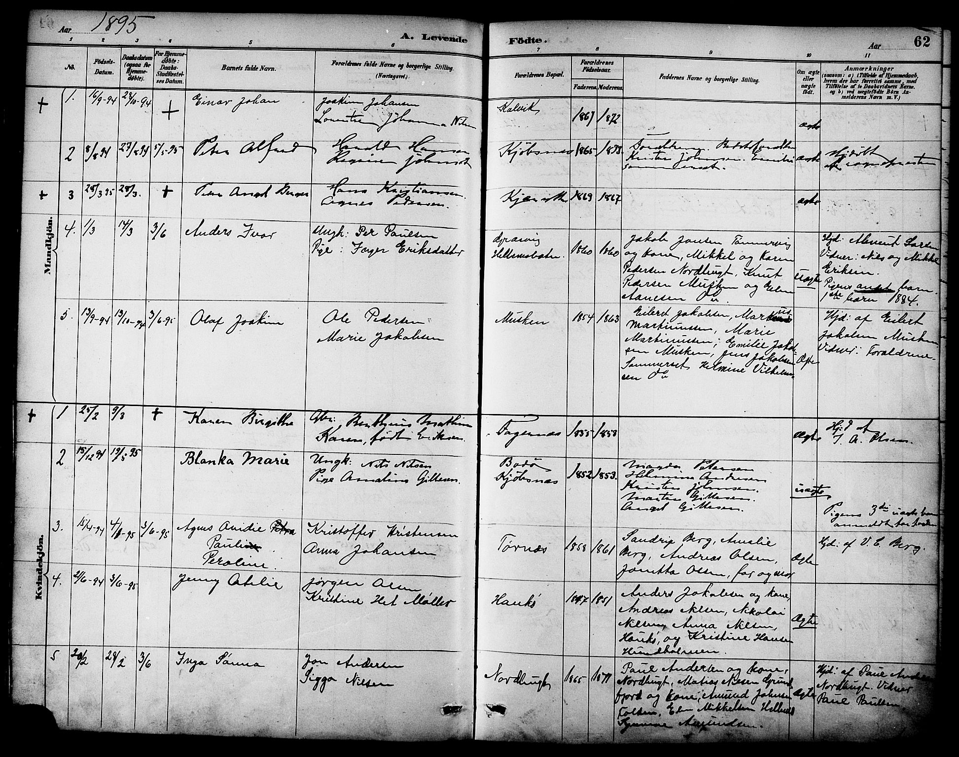 Ministerialprotokoller, klokkerbøker og fødselsregistre - Nordland, SAT/A-1459/861/L0869: Parish register (official) no. 861A04, 1889-1903, p. 62