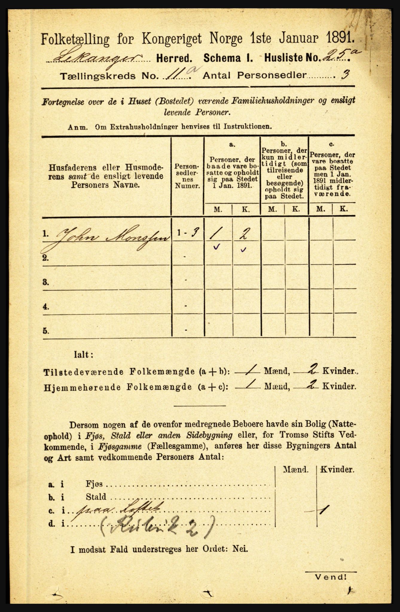 RA, 1891 census for 1419 Leikanger, 1891, p. 1964