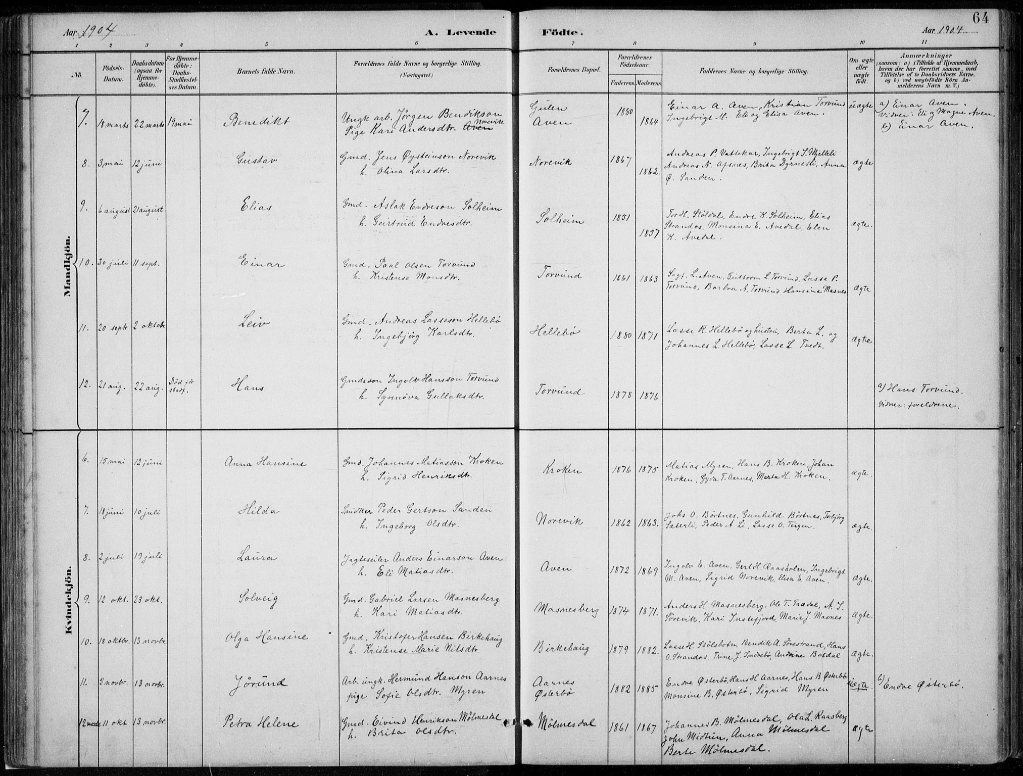 Lavik sokneprestembete, SAB/A-80901: Parish register (copy) no. A 2, 1882-1910, p. 64