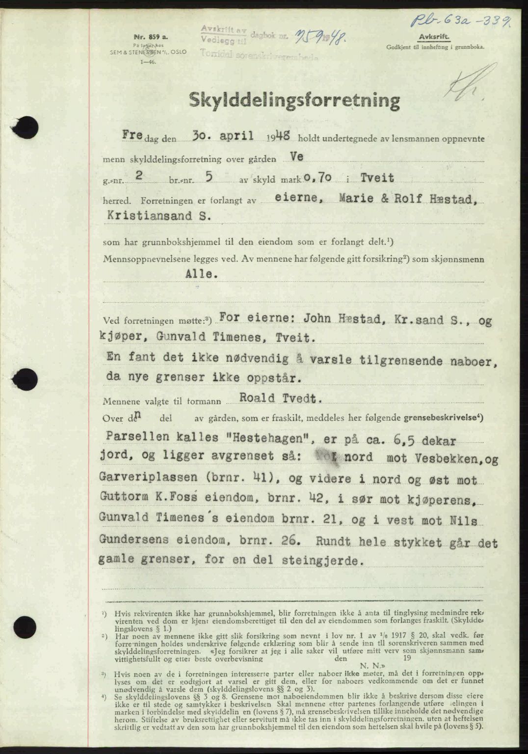 Torridal sorenskriveri, AV/SAK-1221-0012/G/Gb/Gba/L0073: Mortgage book no. 63A, 1947-1948, Diary no: : 759/1948