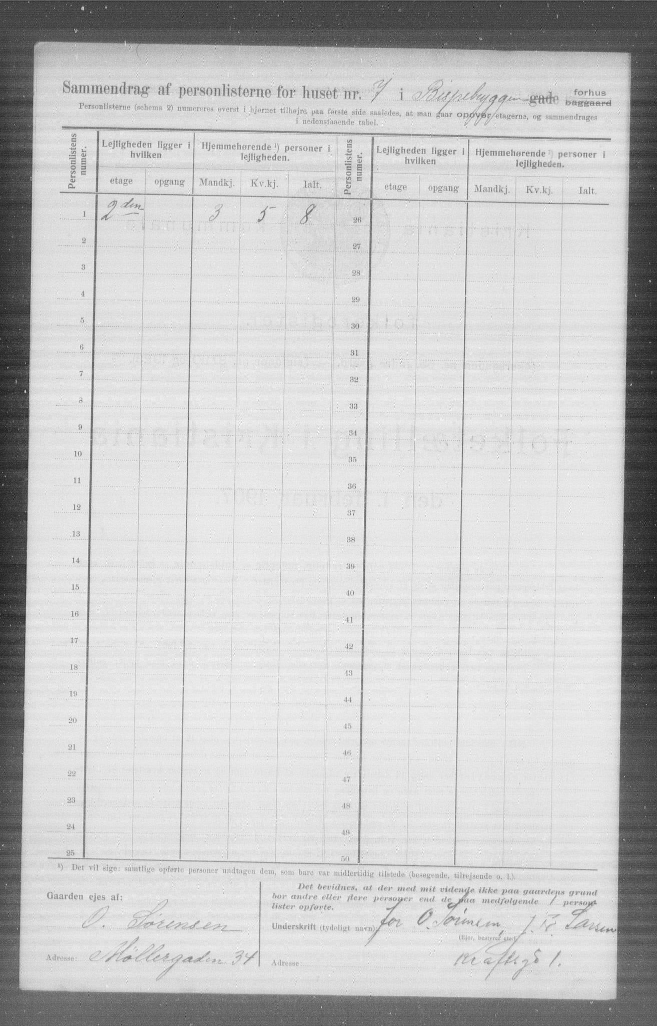 OBA, Municipal Census 1907 for Kristiania, 1907, p. 2811