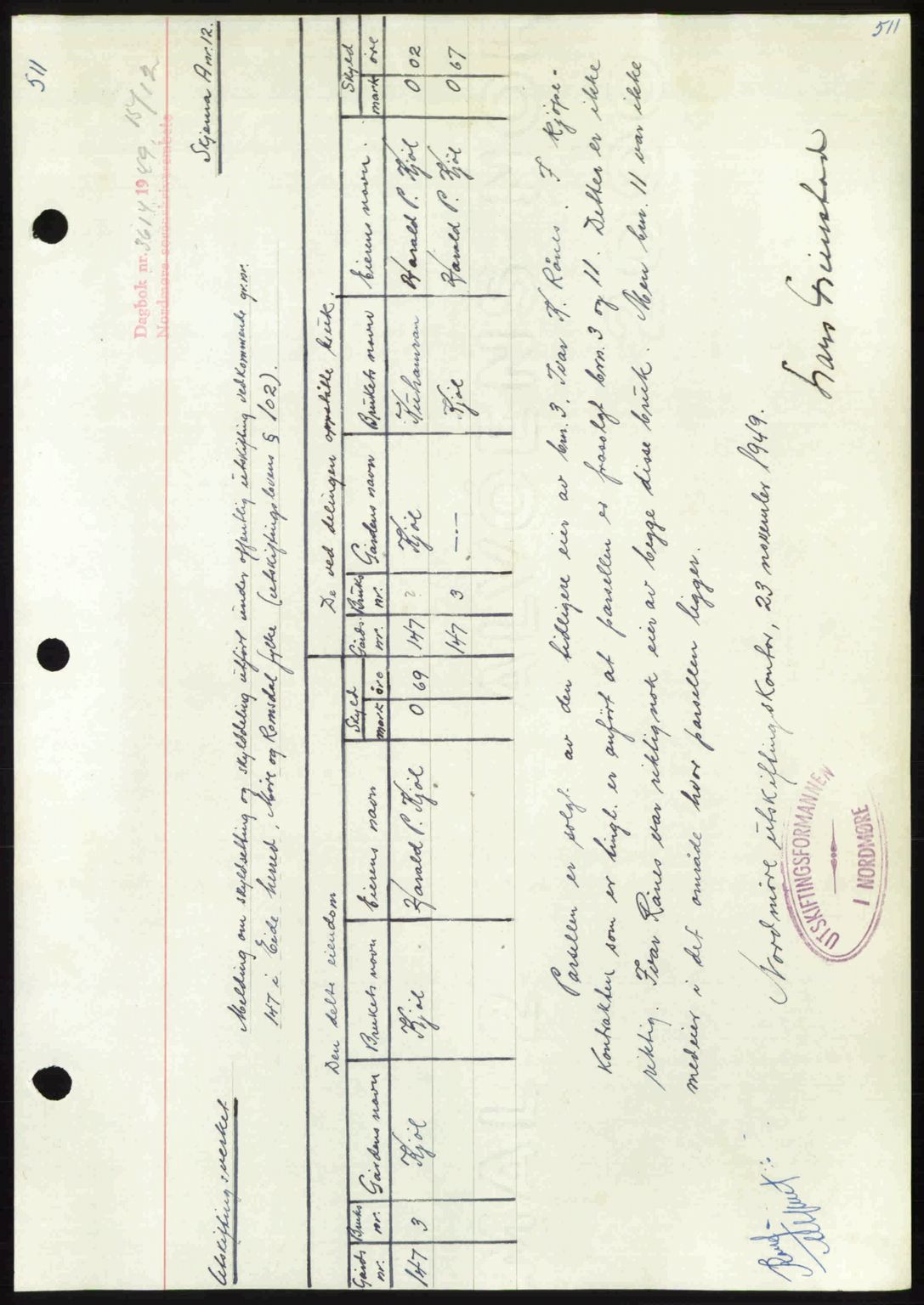 Nordmøre sorenskriveri, AV/SAT-A-4132/1/2/2Ca: Mortgage book no. A113, 1949-1950, Diary no: : 3614/1949