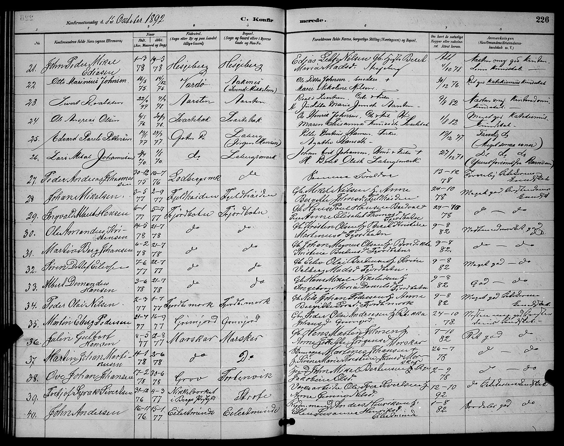 Ibestad sokneprestembete, AV/SATØ-S-0077/H/Ha/Hab/L0008klokker: Parish register (copy) no. 8, 1890-1903, p. 226