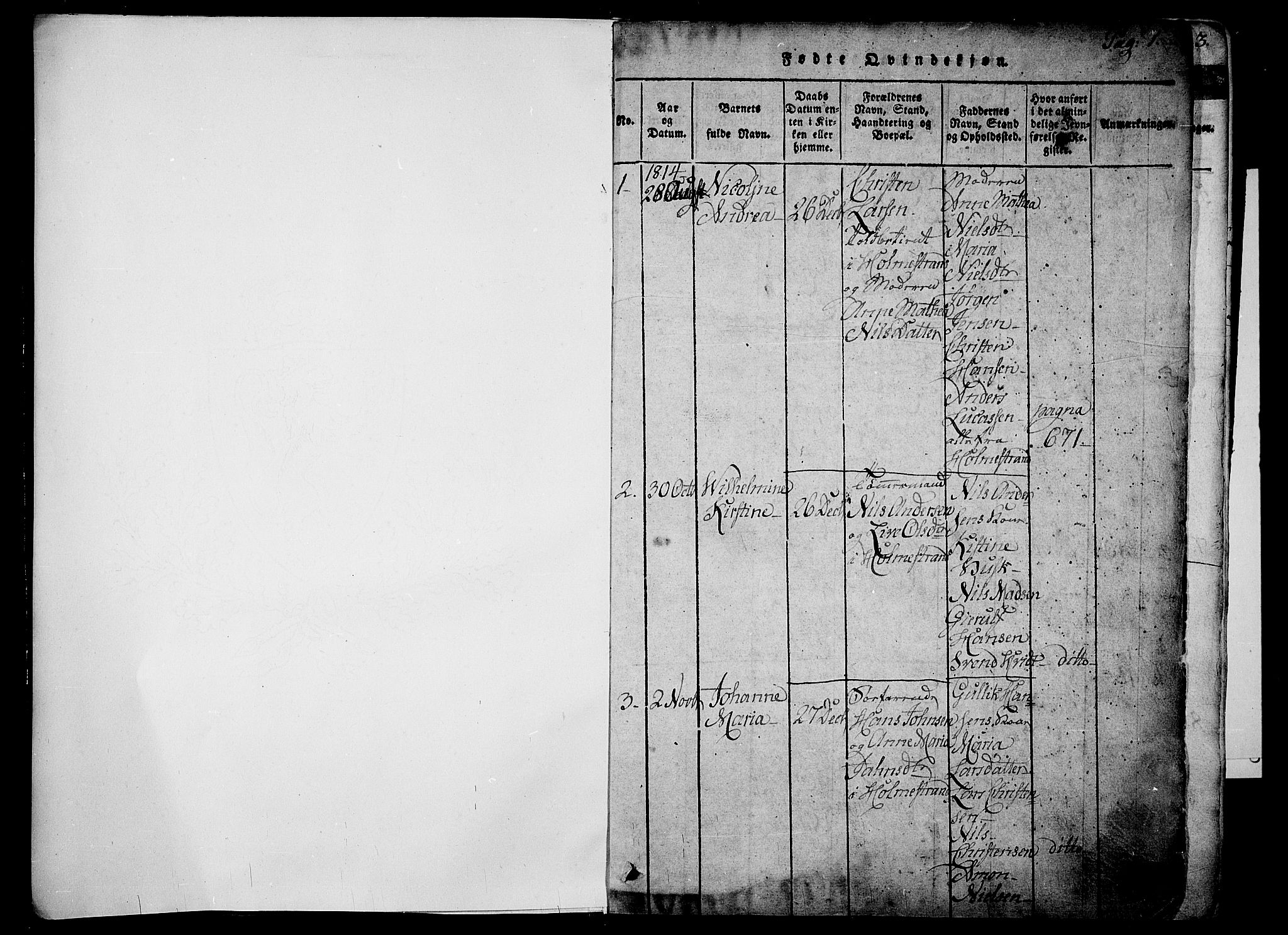 Holmestrand kirkebøker, AV/SAKO-A-346/F/Fa/L0001: Parish register (official) no. 1, 1814-1840, p. 0-1