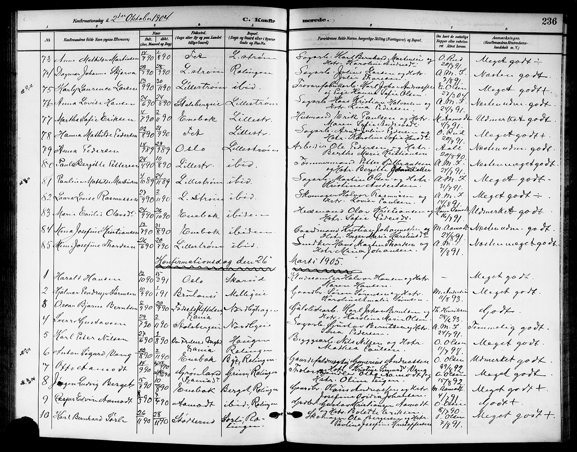 Skedsmo prestekontor Kirkebøker, SAO/A-10033a/G/Ga/L0005b: Parish register (copy) no. I 5B, 1902-1911, p. 236