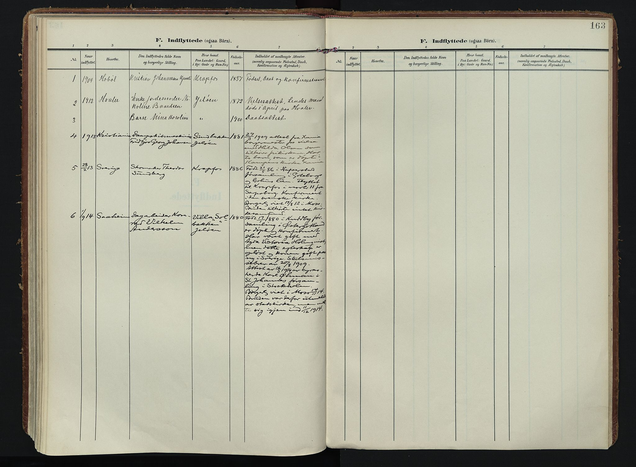 Moss prestekontor Kirkebøker, AV/SAO-A-2003/F/Fc/L0003: Parish register (official) no. III 3, 1906-1914, p. 163