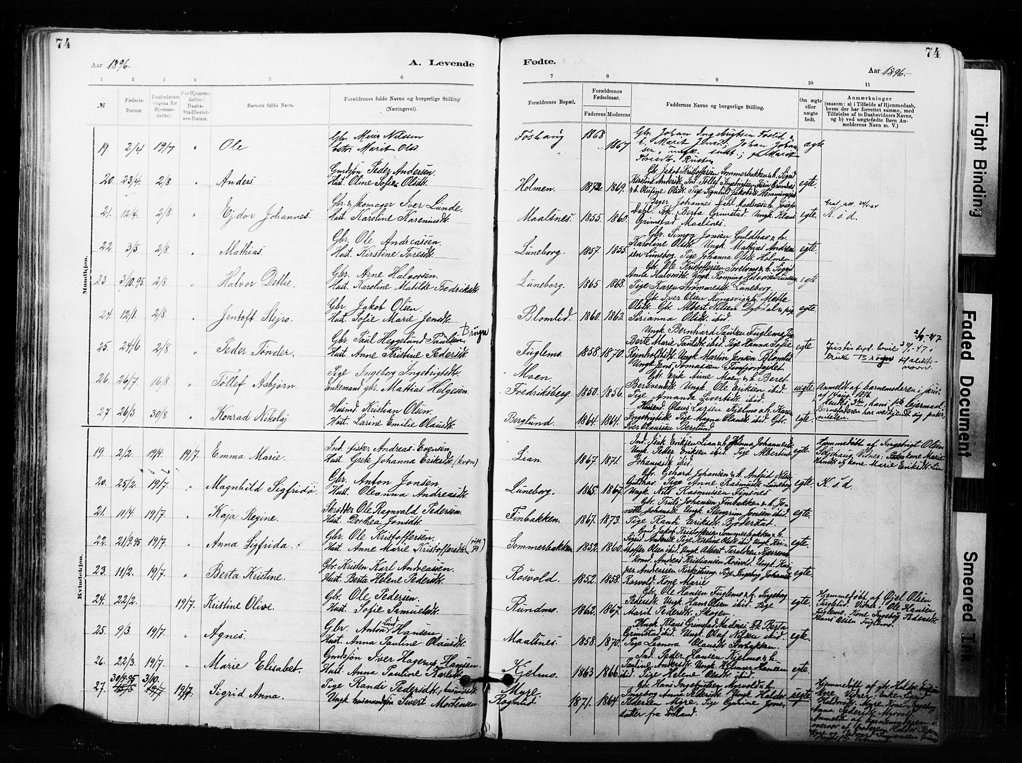 Målselv sokneprestembete, SATØ/S-1311/G/Ga/Gaa/L0007kirke: Parish register (official) no. 7, 1884-1903, p. 74